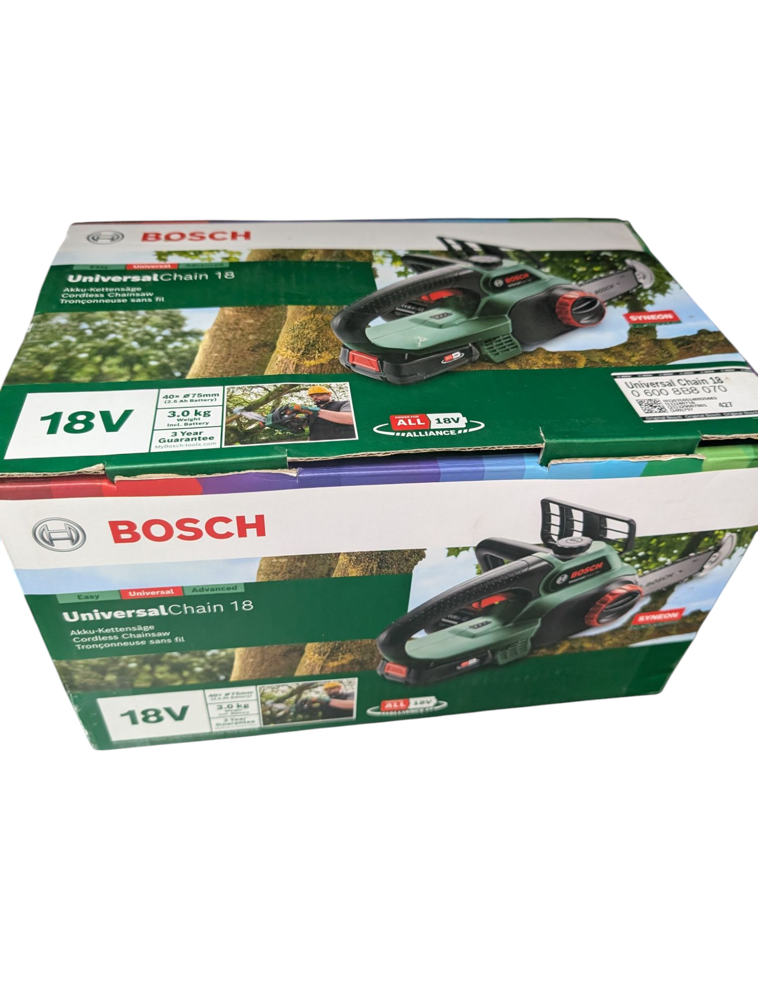 Product photo for Bosch UniversalChain 18 Cordless Chainsaw 18V 2.5Ah Battery & Charger