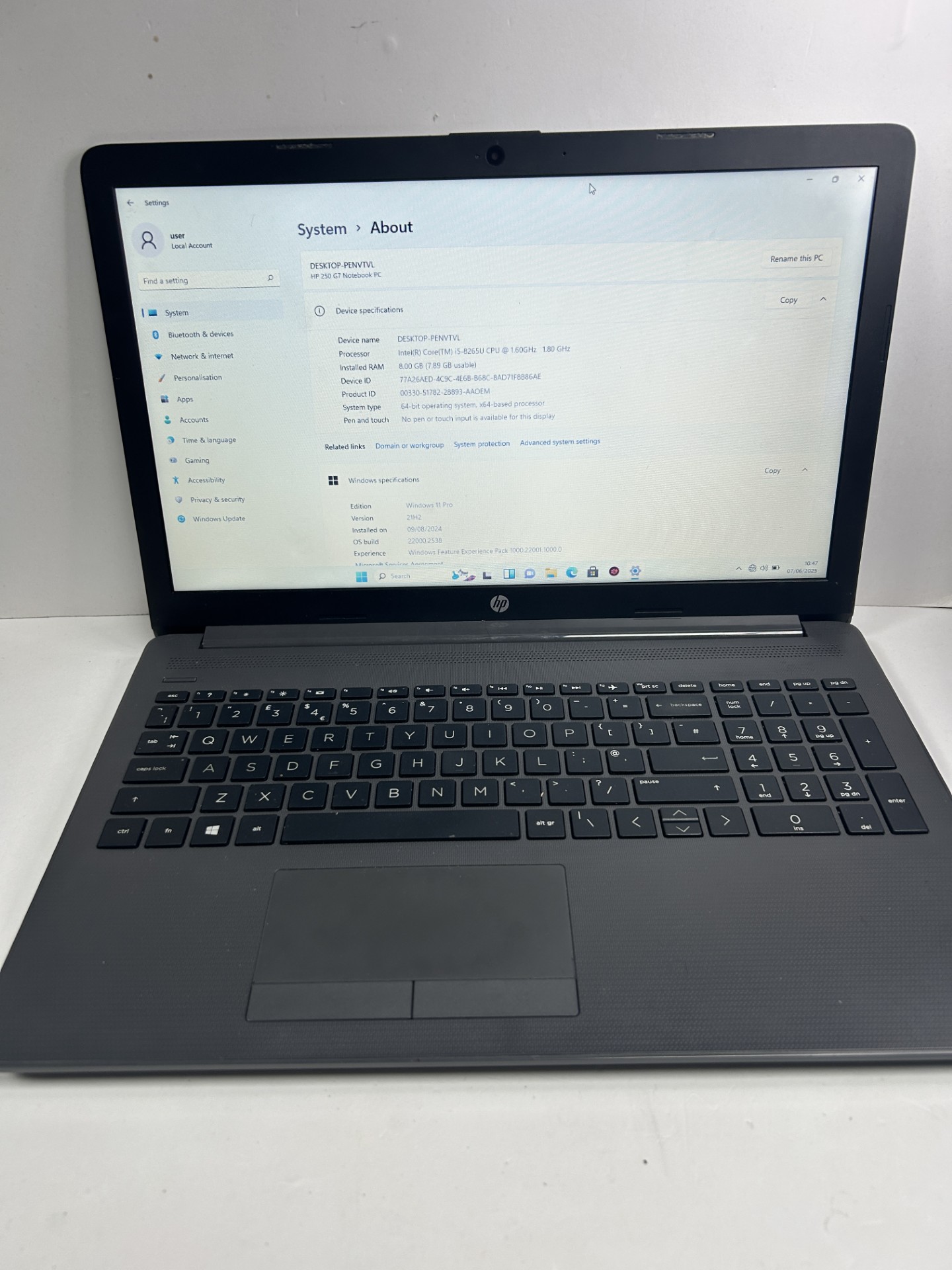 Product photo for HP Z250 G7 NOTEBOOK INTEL CORE I5 8TH GEN 8GB RAM 256GB SSD WINDOWS 11 PRO GREY UNBOXED