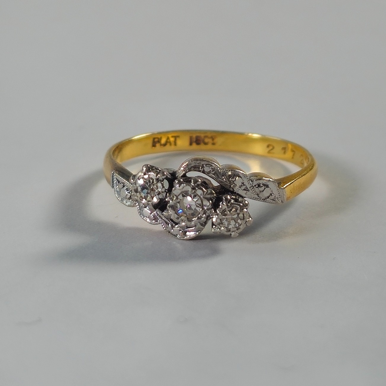 Product photo for 18ct & Platinum Diamond Twisted Style Trilogy Ring Size O
