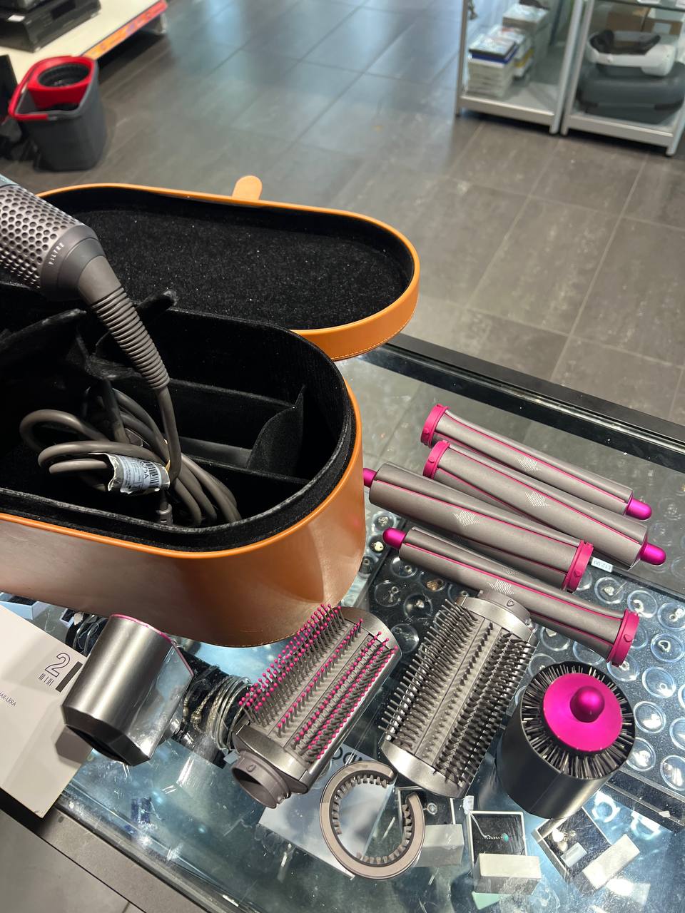 Product photo for Dyson HS01 Long Barrel Airwrap Complete Hair Styler NICKLE/PINK