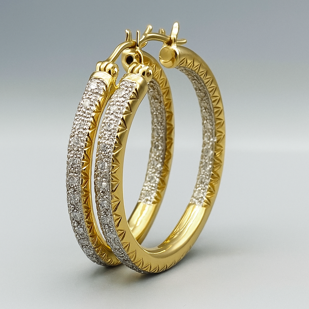Product photo for Beautiful 9ct Gold 32mm Diamond Hoop Earrings