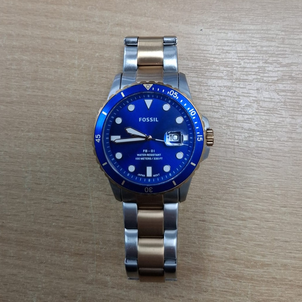 Product photo for Fossil FB-01 Blue Dive Three-Hand Date Two-Tone Stainless Steel Watch