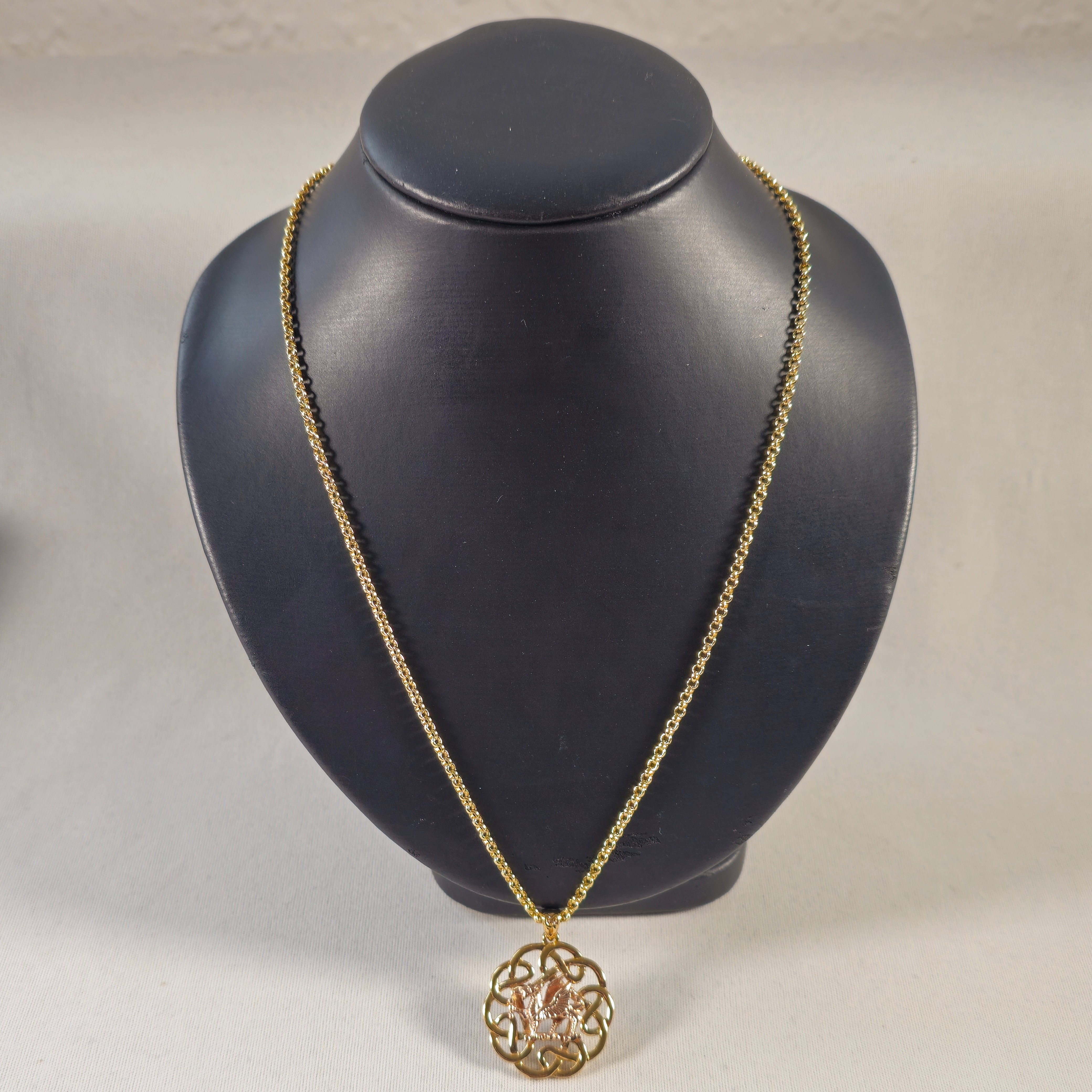 Product photo for 9ct Gold Celtic Dragon Pendant & Belcher Chain 18.50