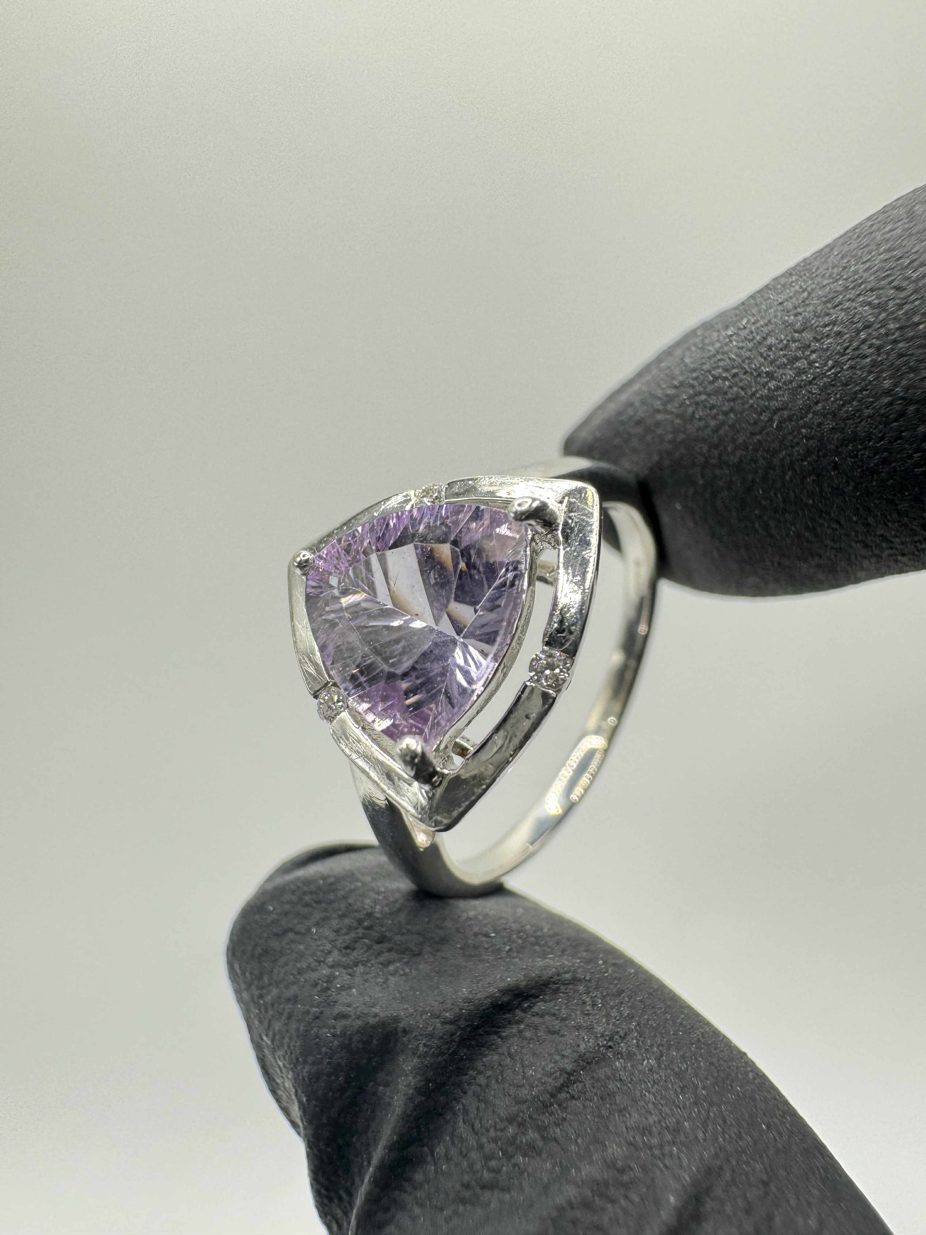 Product photo for 9ct White Gold Trilliant Cut Amethyst & Diamond Ring