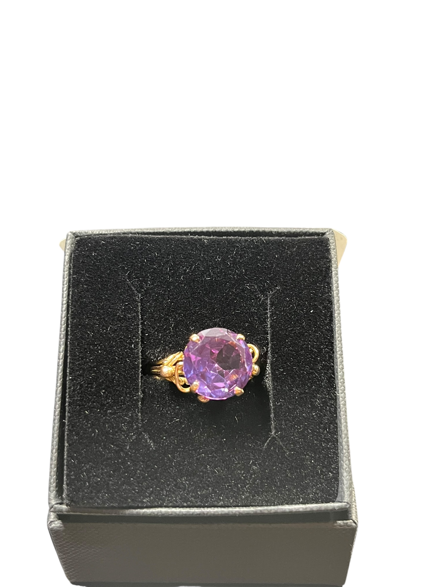 Product photo for 14ct Gold Decorative Ring with Synthetic Sapphire – Size Q, Used, Good Condition