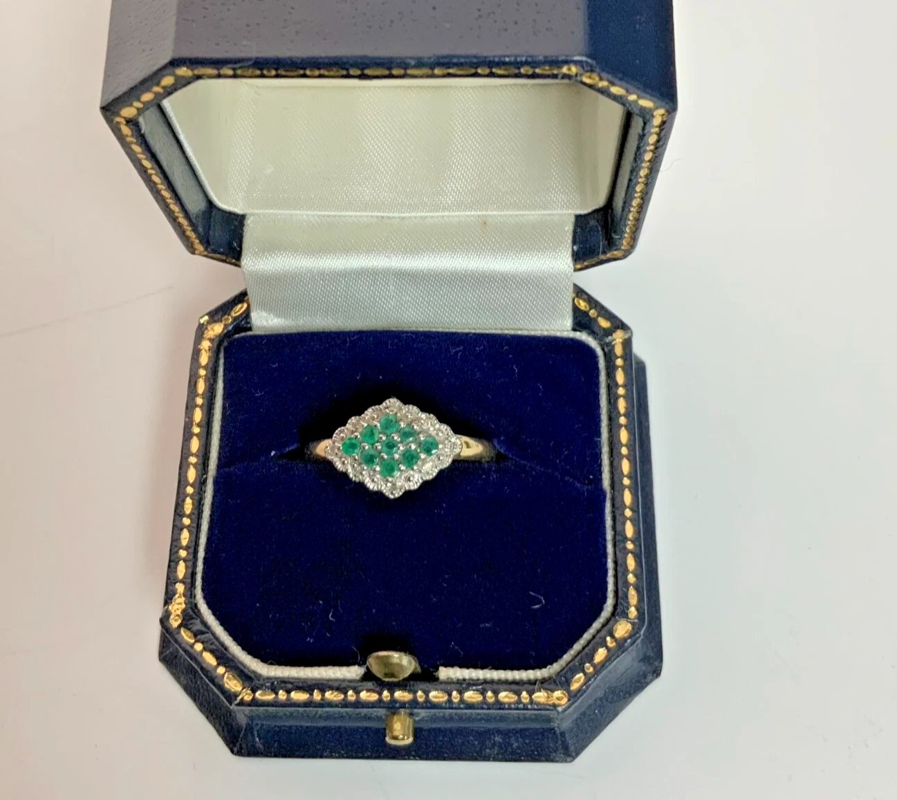 Product photo for 9ct Gold Emerald & Diamond Cluster Ring Size P
