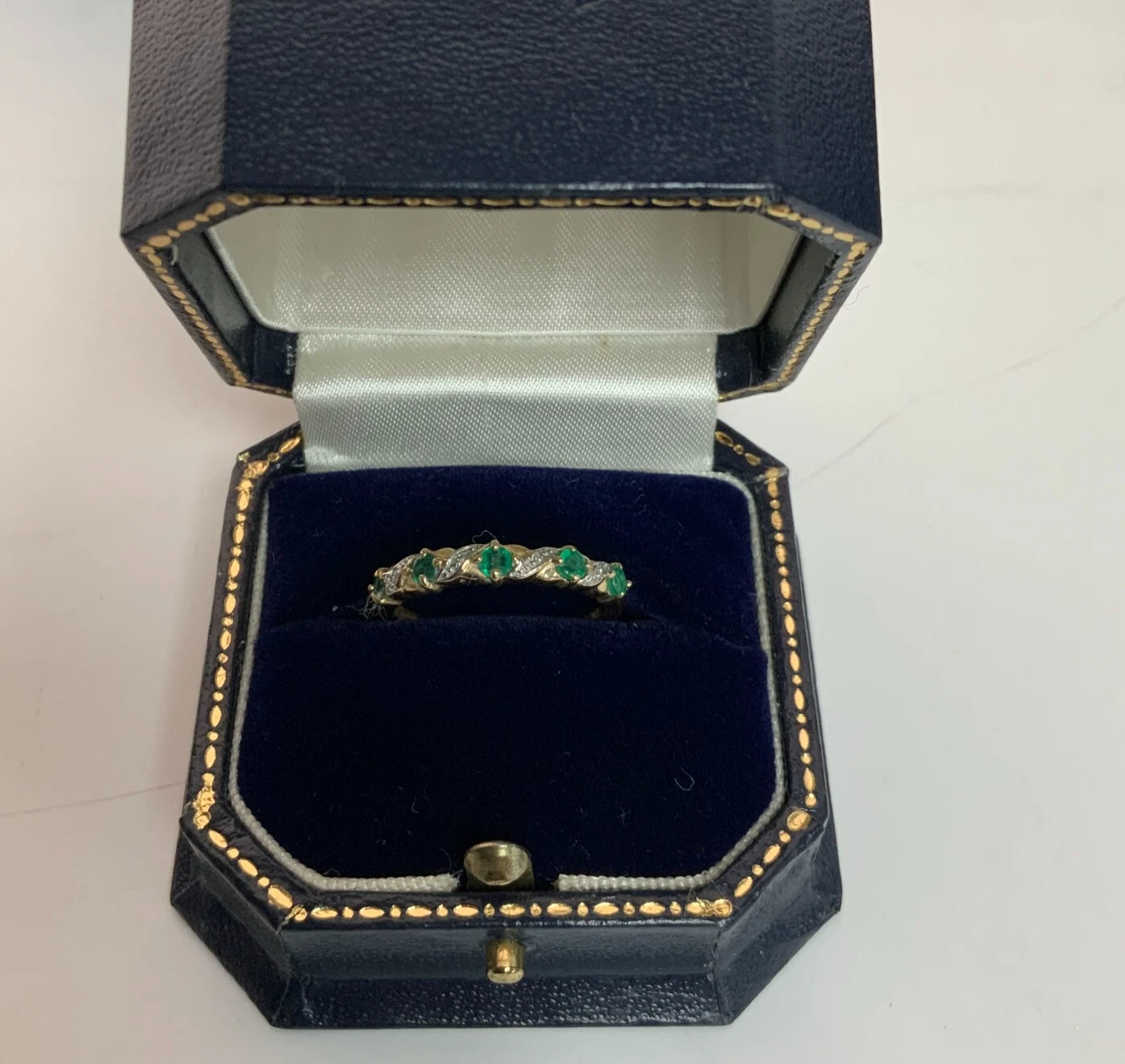 Product photo for 9ct Gold Emerald & Diamond Half Eternity Ring Size P