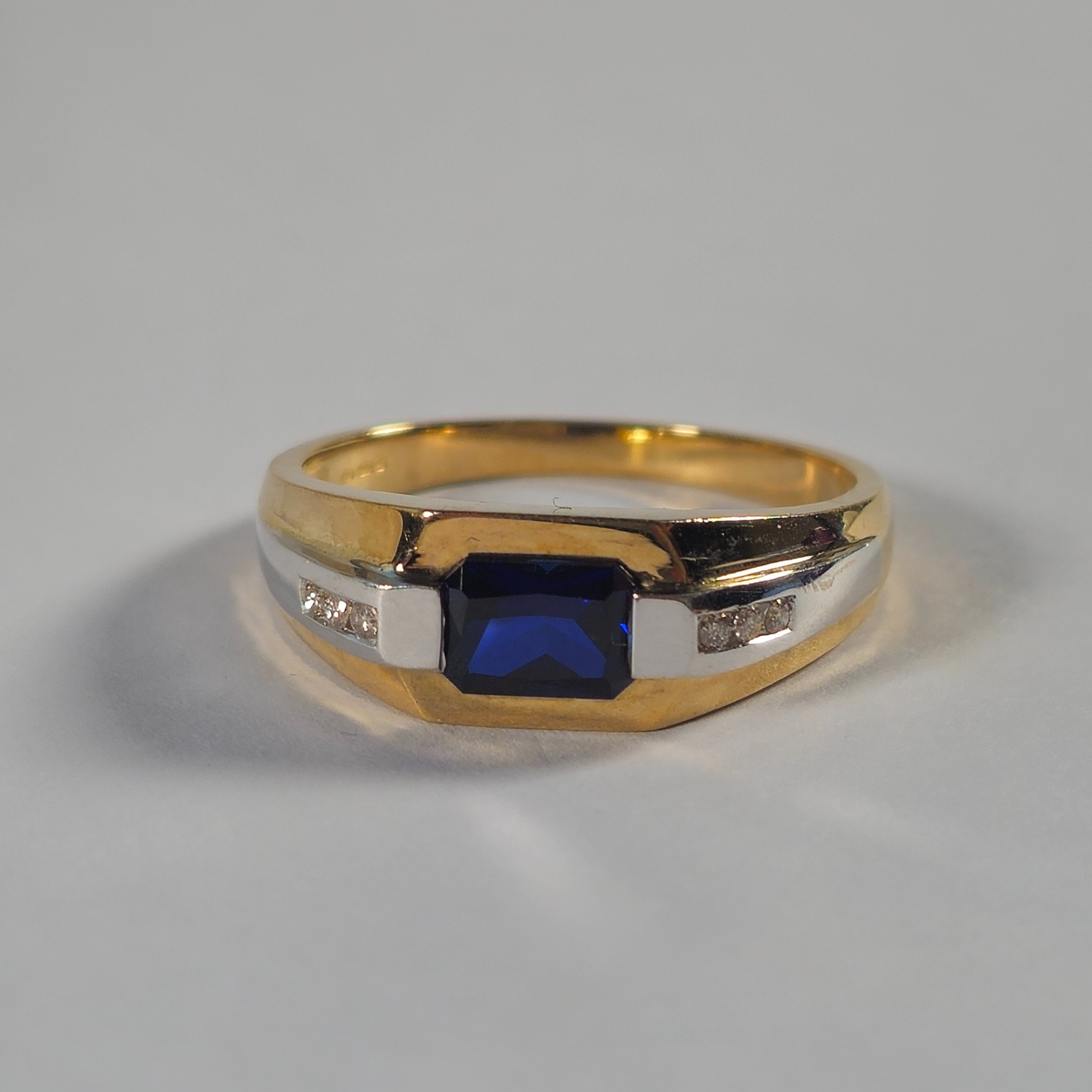 Product photo for 9ct Gold Synthetic Blue Sapphire & Diamond Ring Size V1/2