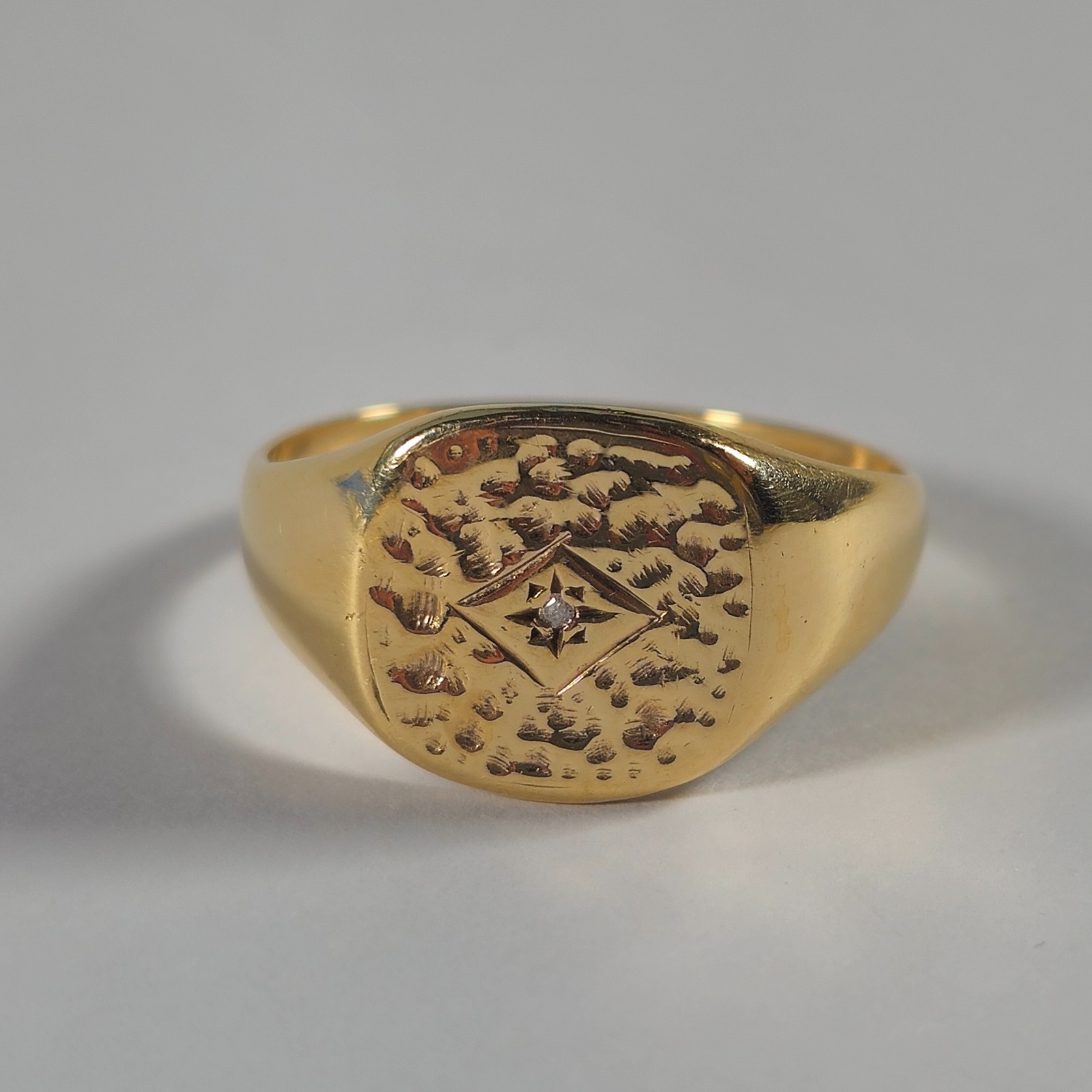 Product photo for 9ct Gold Diamond Kite Shape Square Signet Ring Size V1/2