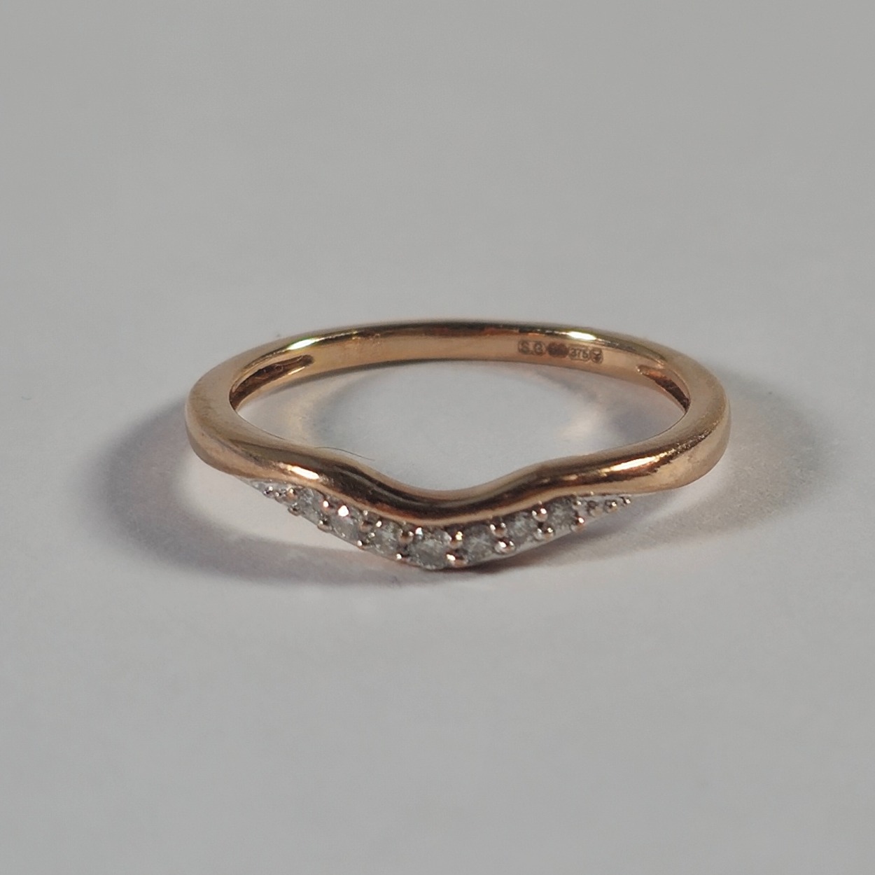 Product photo for 9ct Gold Rose 0.05ct Diamond Wishbone Style Stacking Ring Size J1/2