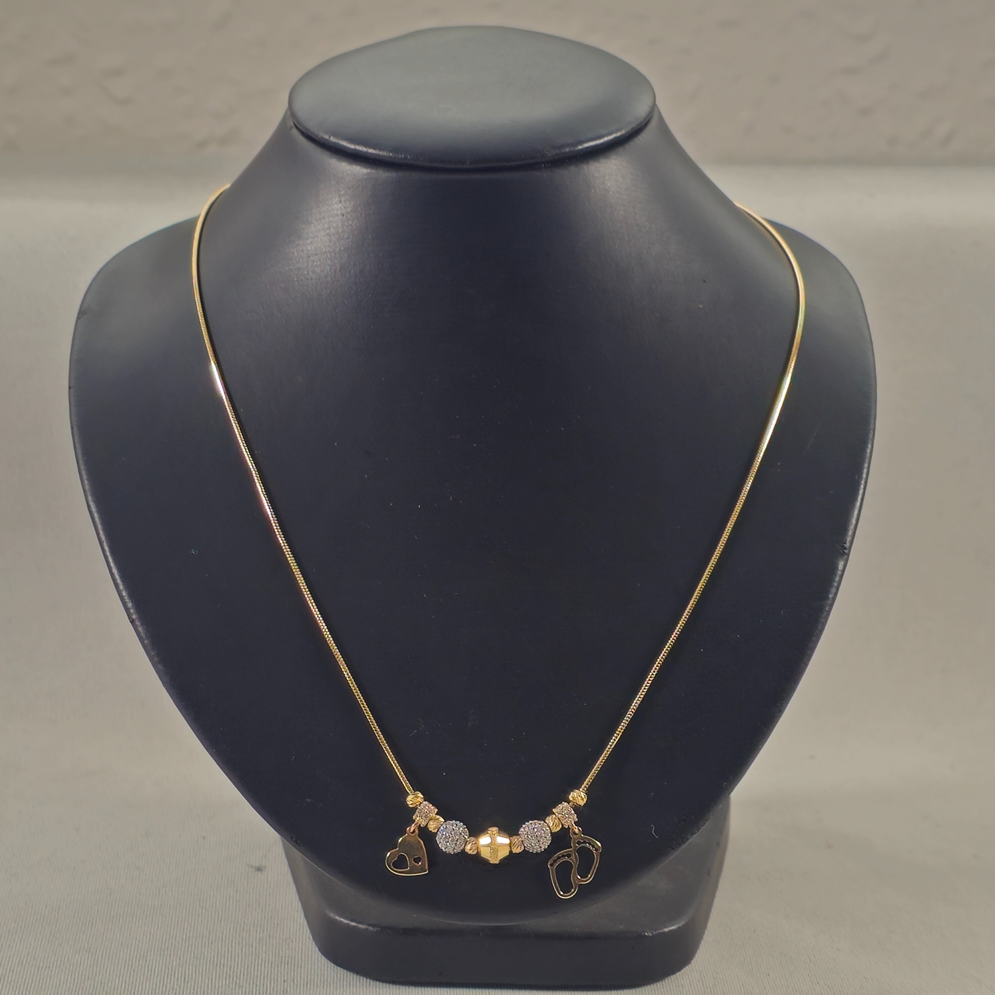 Product photo for 14ct Gold *CZ* Beaded Charm Necklace 18.8