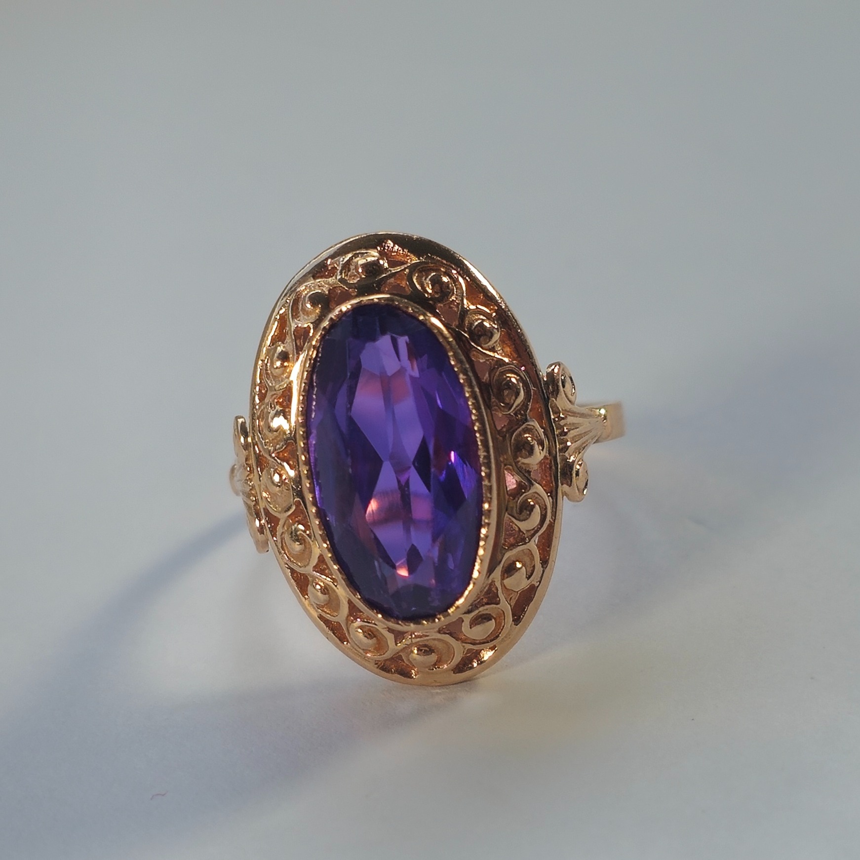 Product photo for 14ct Gold Oblong Purple Stone Ring Size P