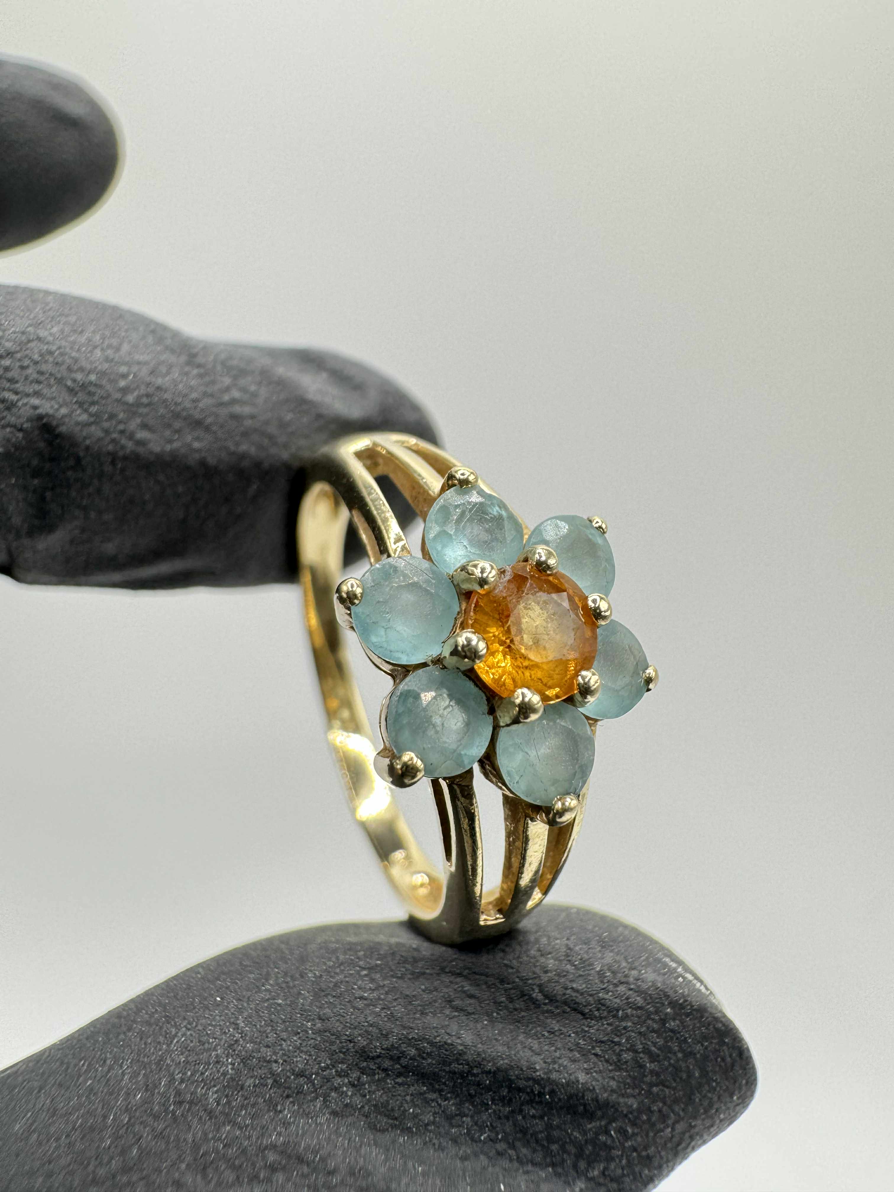 Product photo for 9ct Synthetic Orange & Blue Floral Ring
