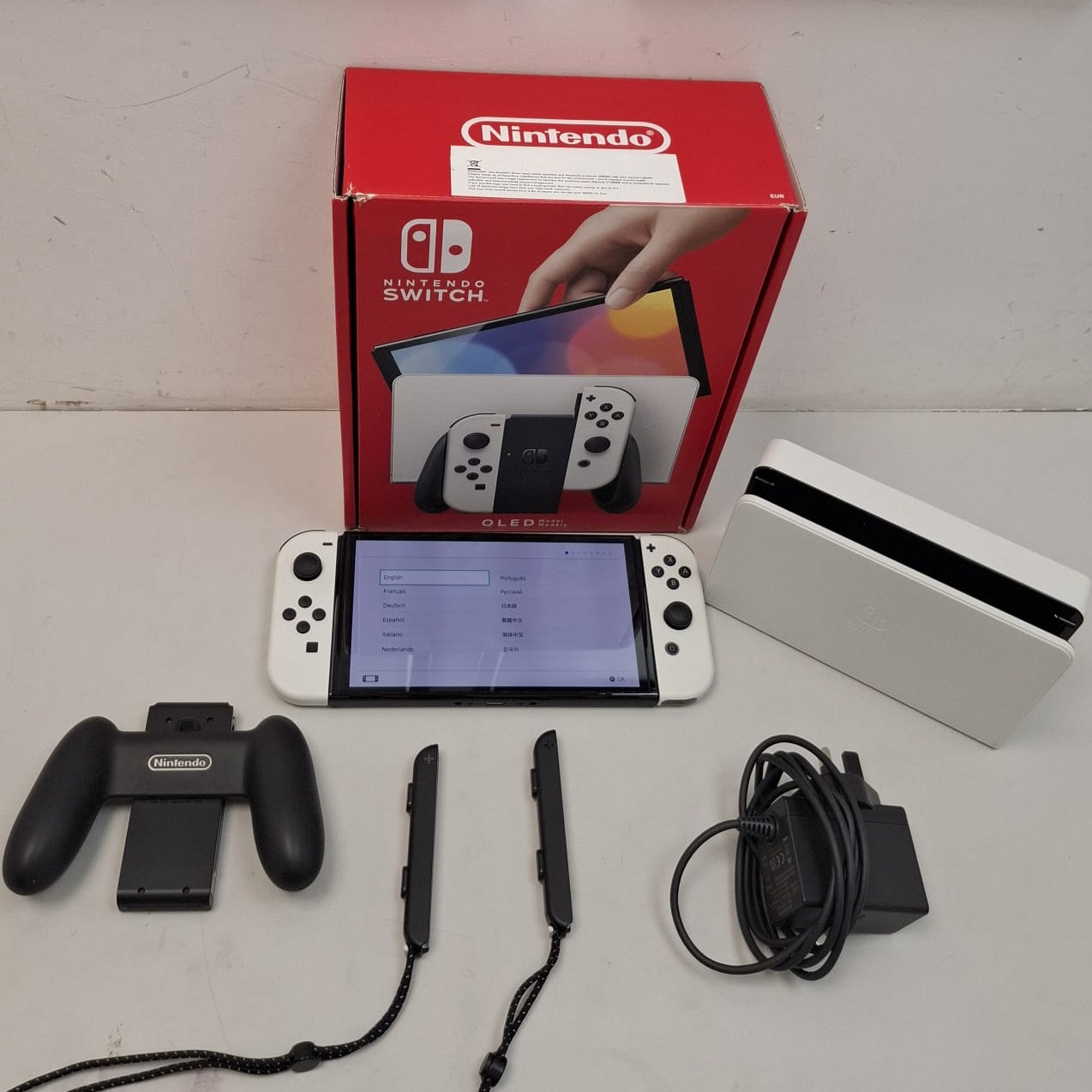 Product photo for Switch Console, 64GB OLED + White Joy-Con, Boxed