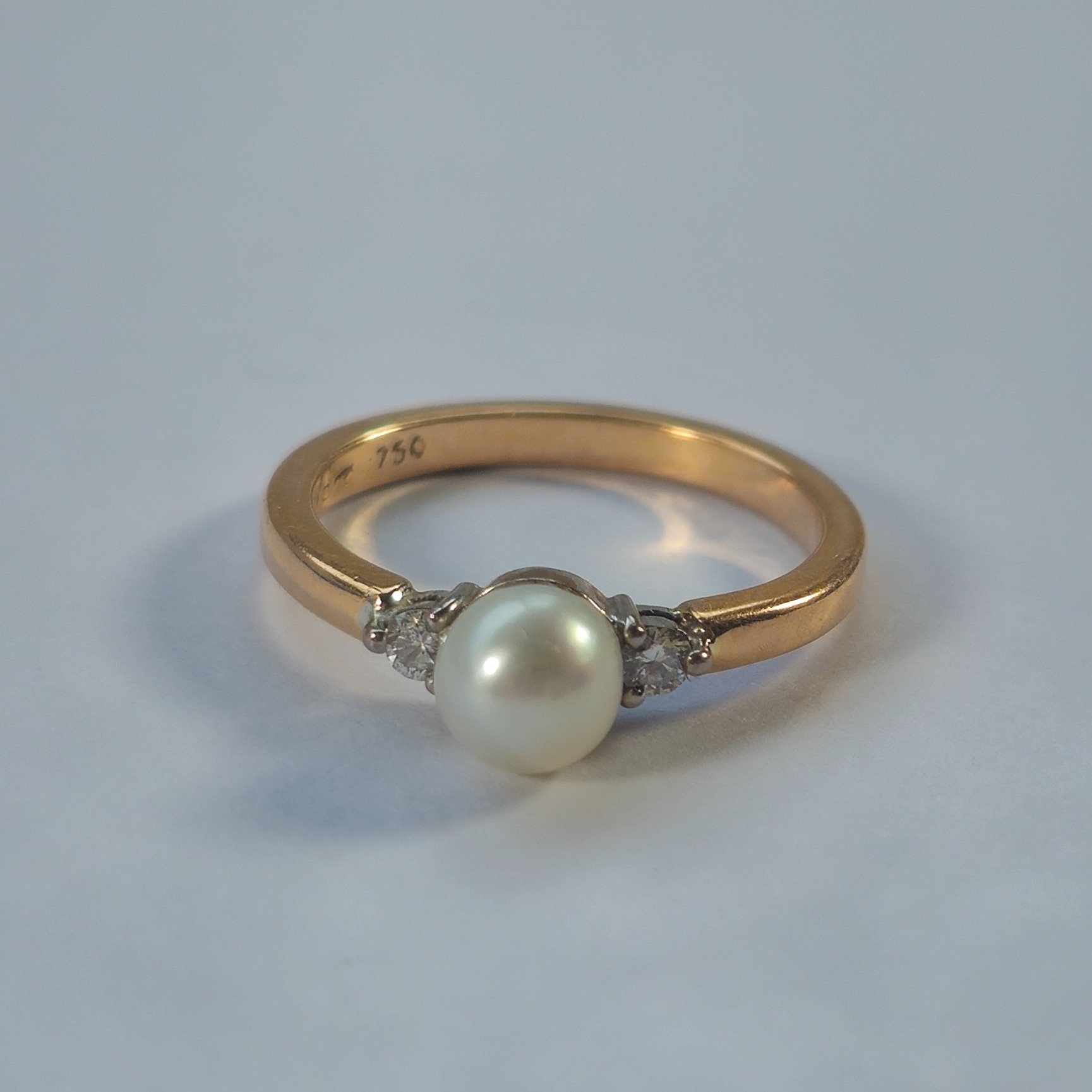 Product photo for 18ct Gold Pearl & Diamond Engagement Style Ring Size K1/2