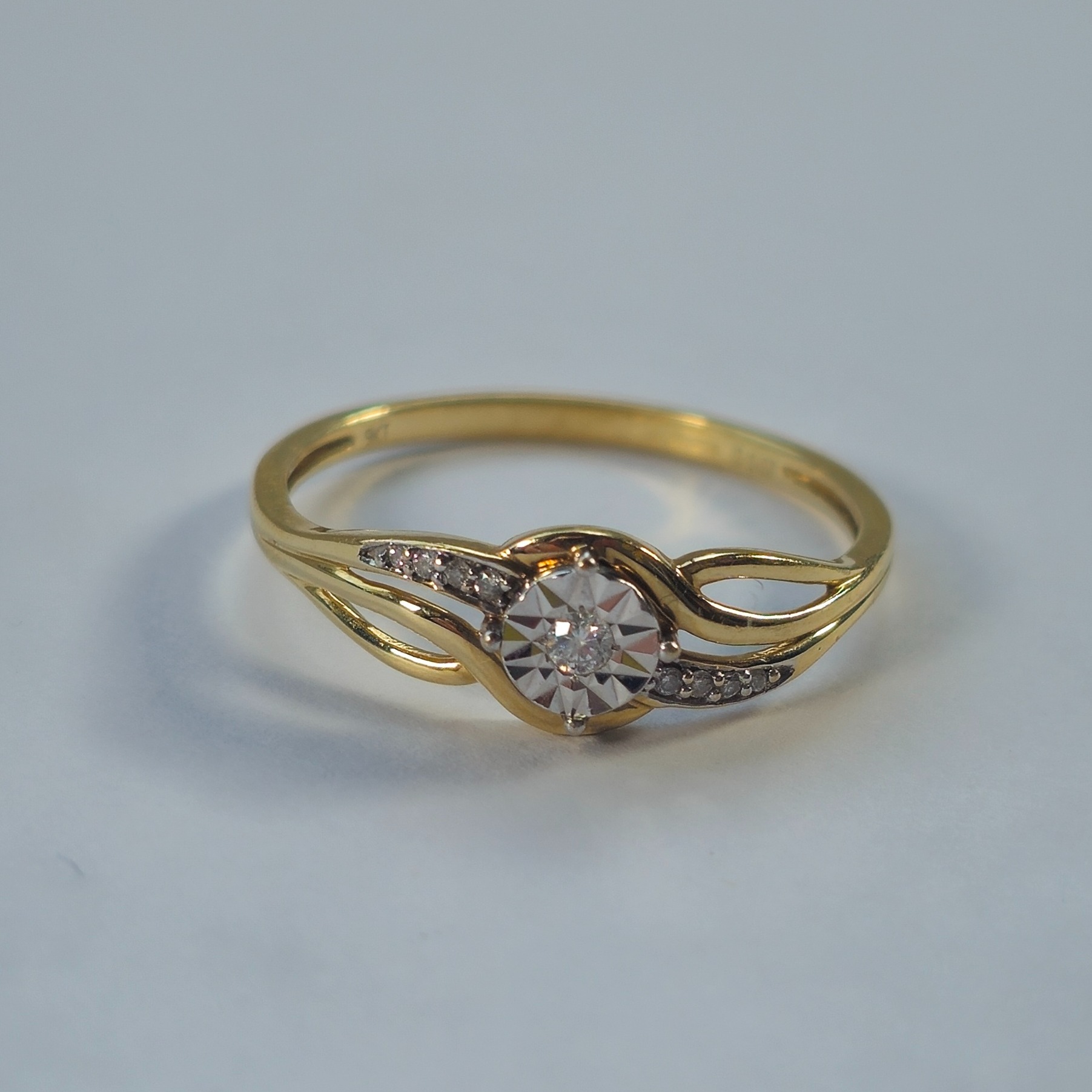 Product photo for 9ct Gold 0.07ct Diamond Illusion setting & Infinity Shoulder Engagement Style Ring Size S