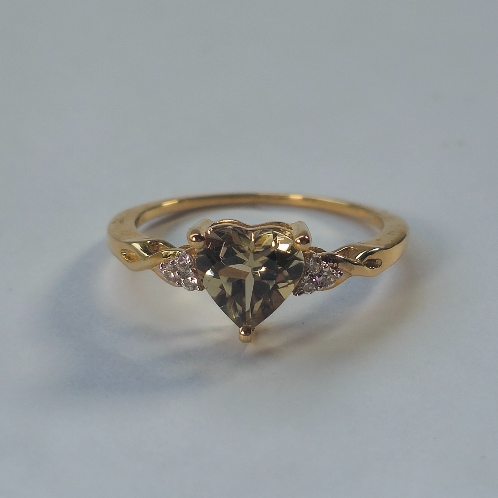 Product photo for 9ct Gold 1.270ct Heart Shape Lemony Csarite & 0.080ct Tiny White Zircon Engagement Style Ring Size M1/2