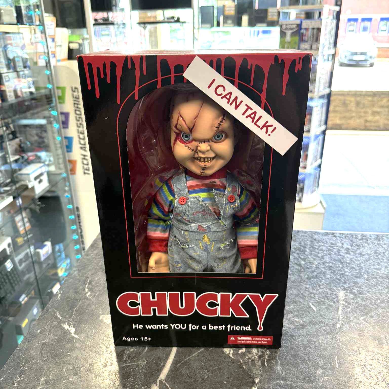 Product photo for Bride of Chucky 15 Inch Talking Scarred Mezco Mega Scale Figure + Sound