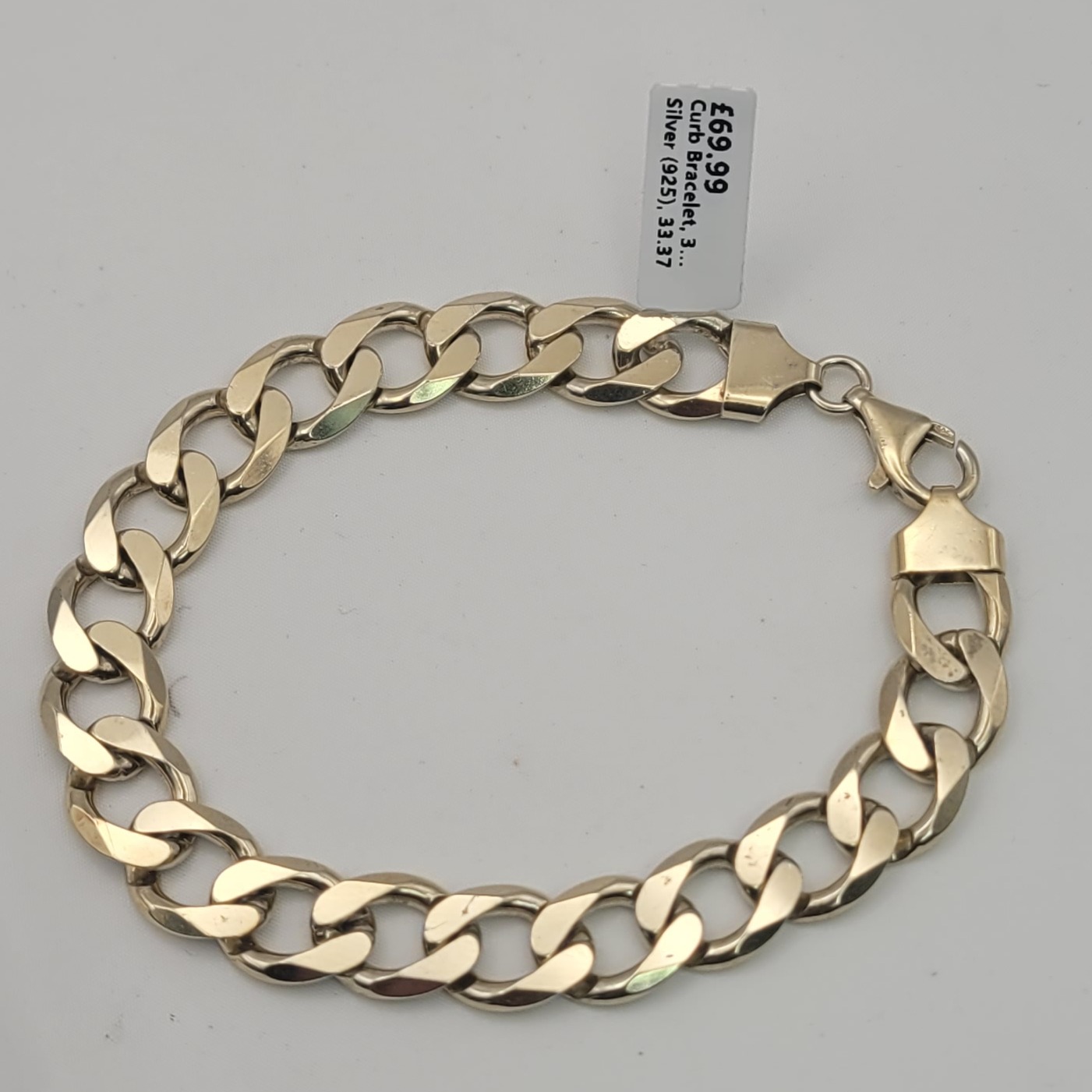 Product photo for Curb Bracelet, 33.37g 925 Silver Gold Plated