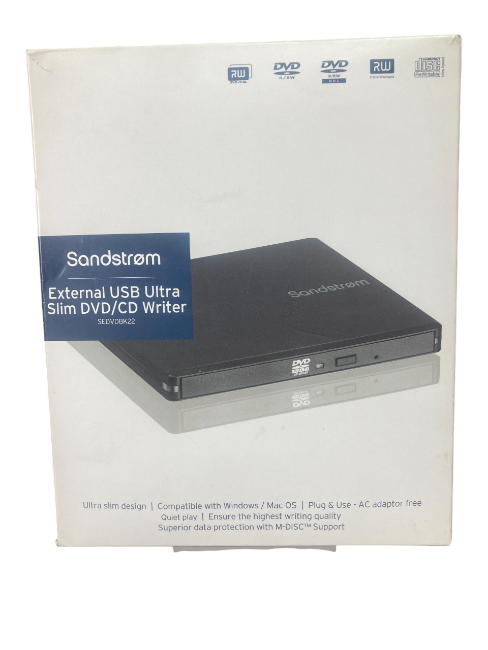 Product photo for sandstrom external usb ultr slim dvd/cd writer