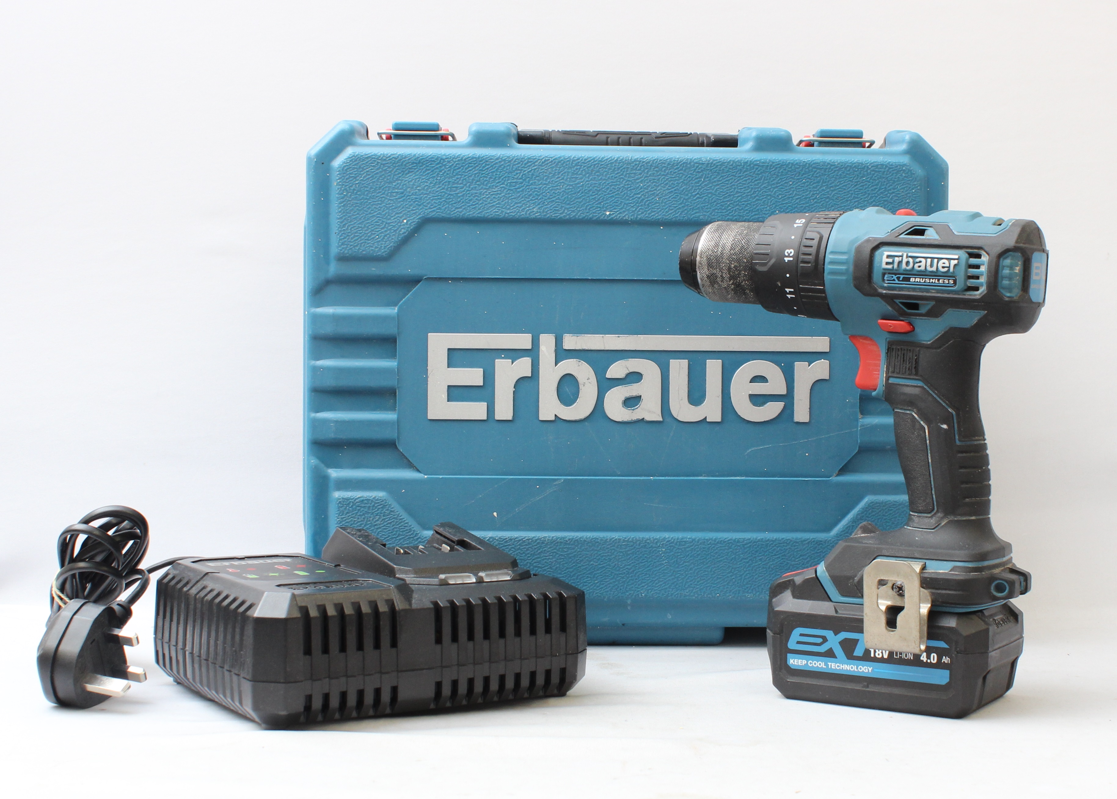 Product photo for Erbauer EXT Brushless Cordless Drill With Charger & 18V 4AH Battery (U)