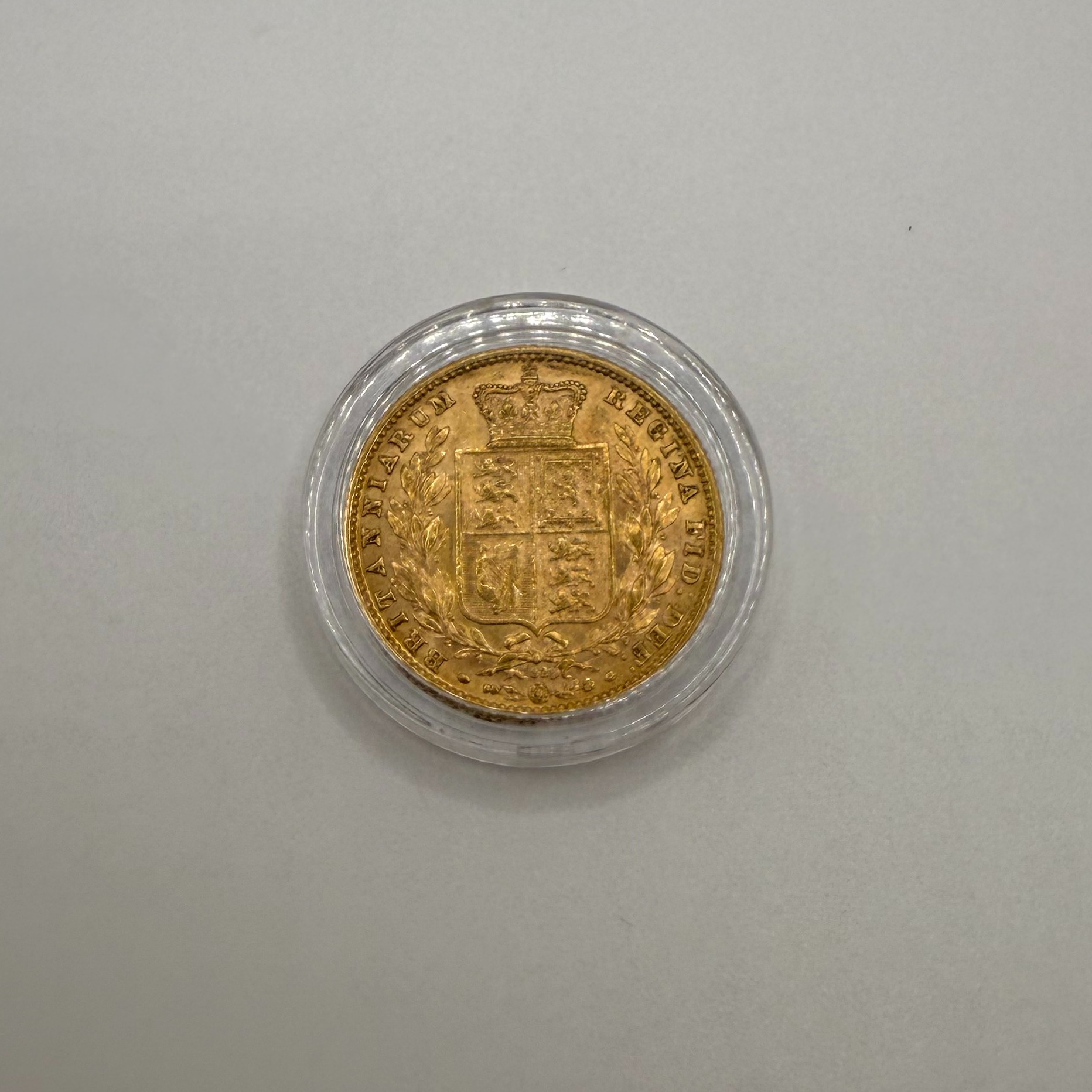 Product photo for 7.97g 1870 Full Sovereign Victoria Young Head Shield Back 22ct Gold Coin