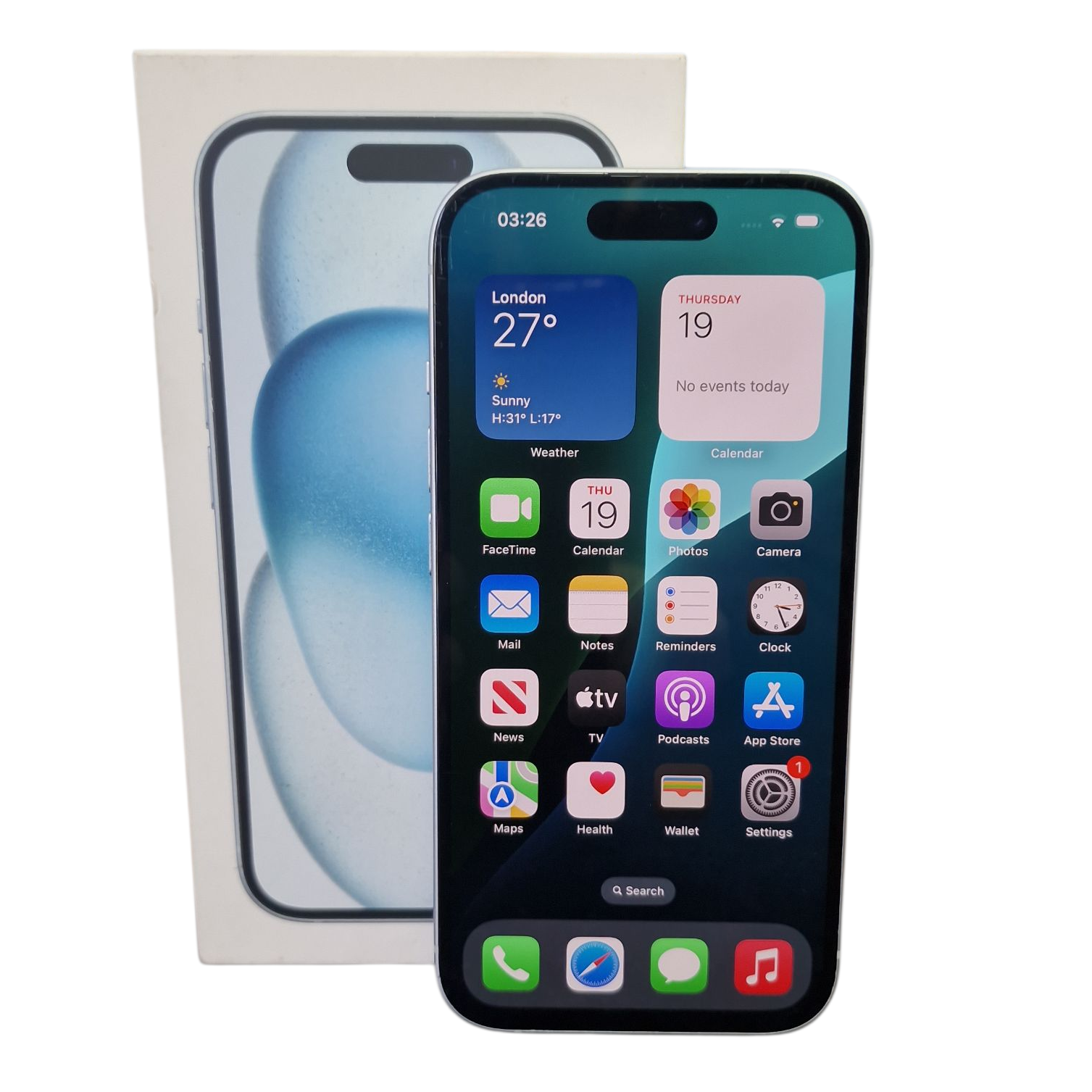 Product photo for Apple iPhone 15 128GB Blue, Unlocked C , Unlocked/Open,