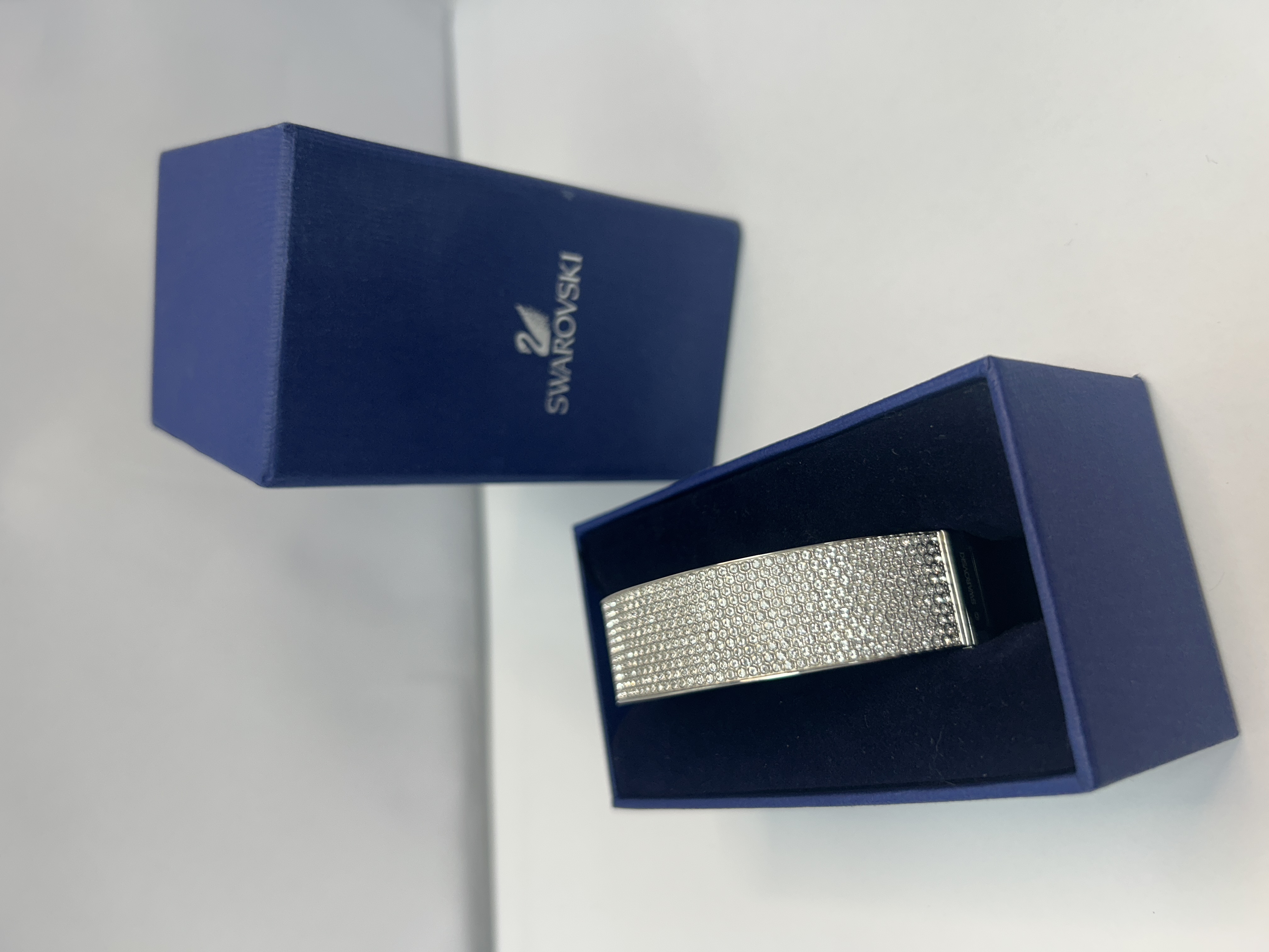 Product photo for Swarovski bangle silver thick band