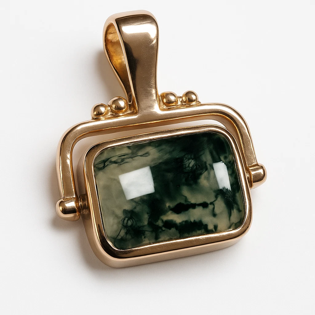 Product photo for 9ct Gold Spinner Swivel Pendant Fob Onyx & Moss Agate 5.4g