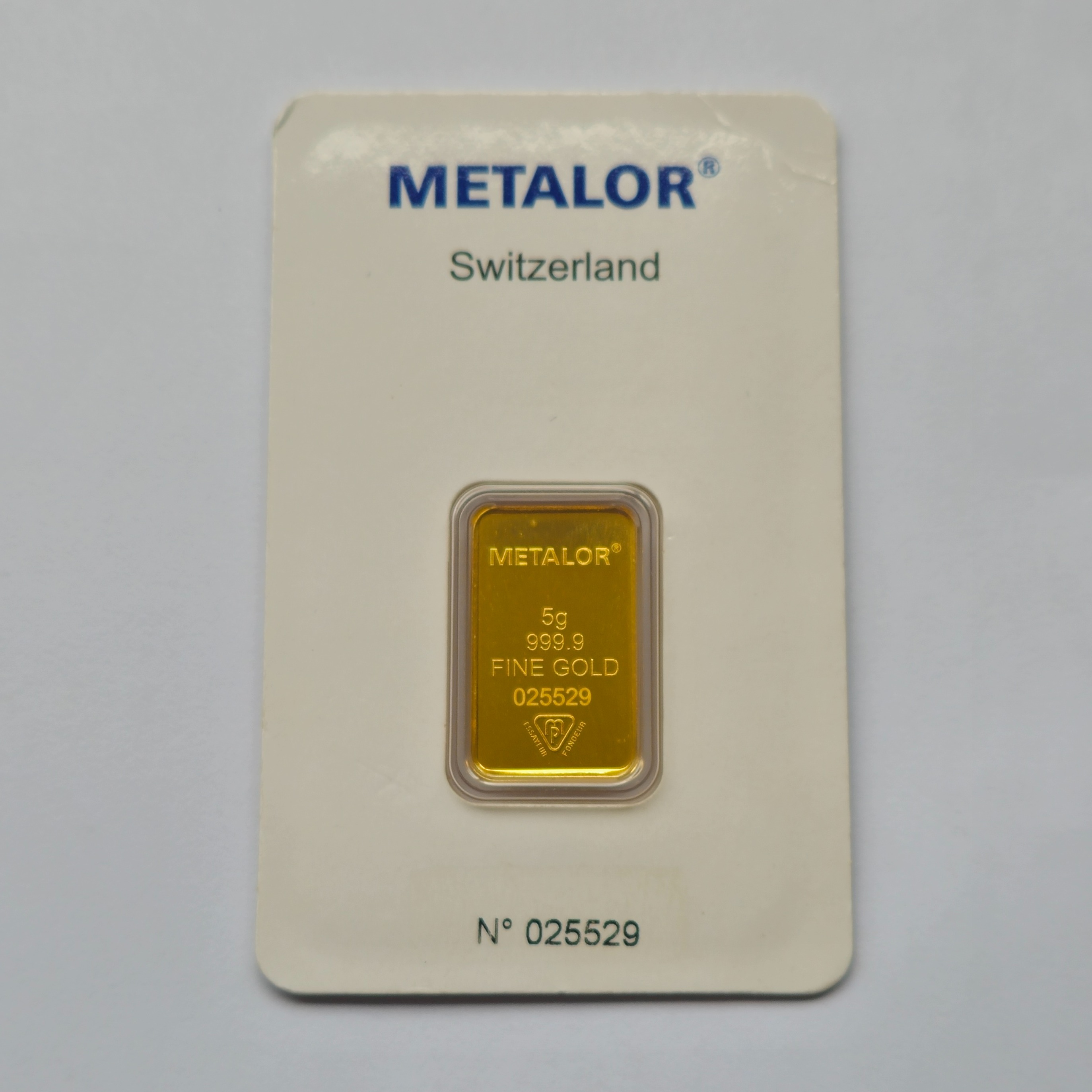 Product photo for 24ct Gold 999.9 Metalor 5g Ingot