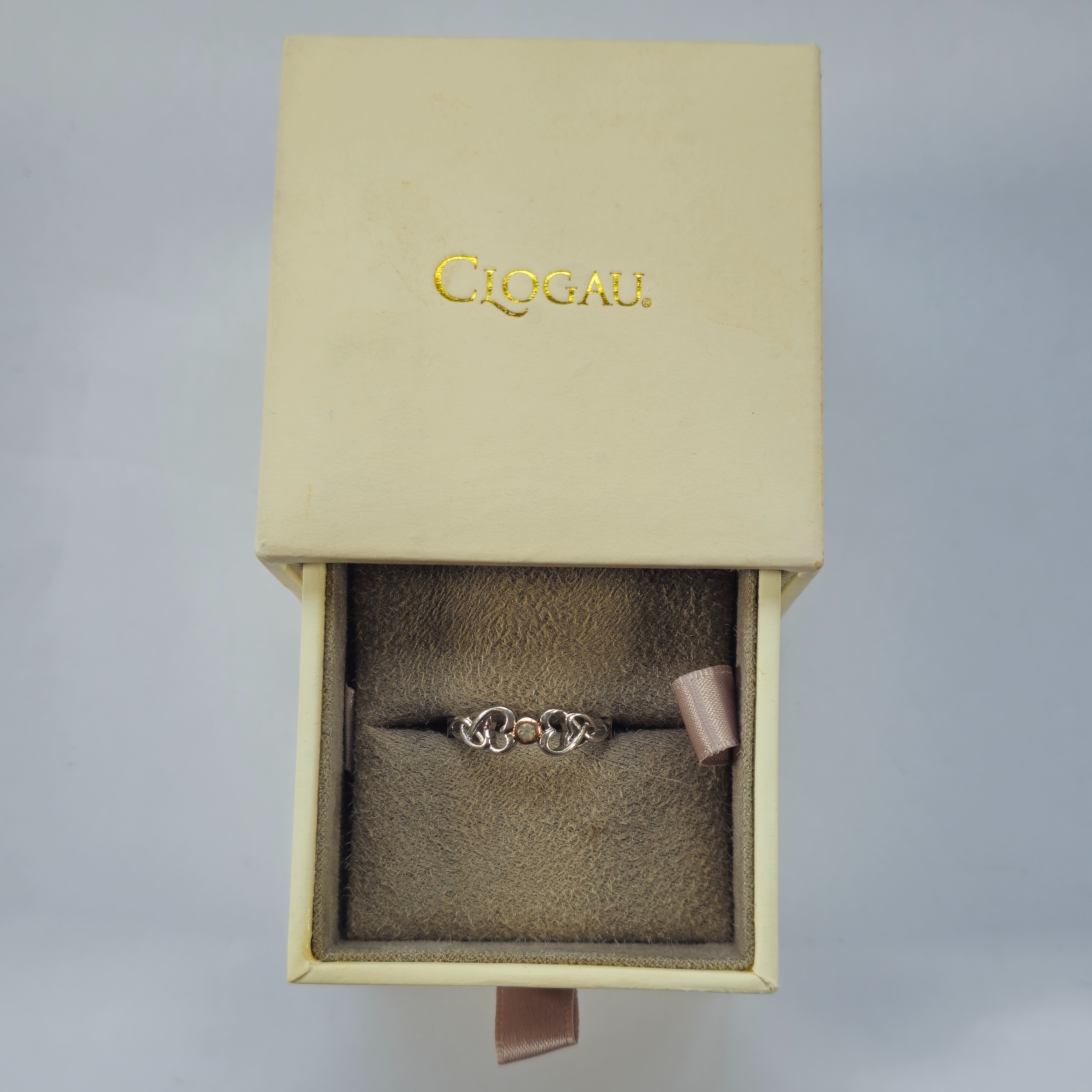 Product photo for Clogau Silver & Gold White Topaz Love Spoon Ring Size N