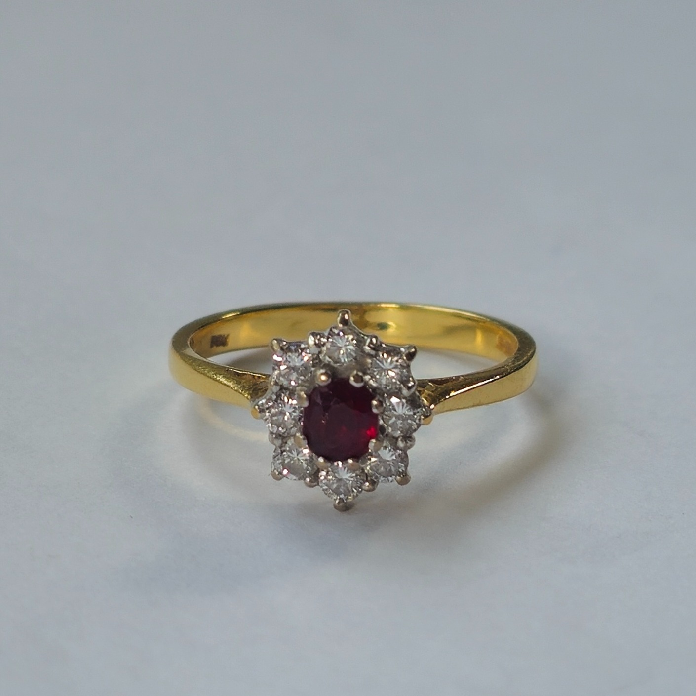 Product photo for 18ct Gold Diamond & Ruby Flower Style Ring Size M1/2