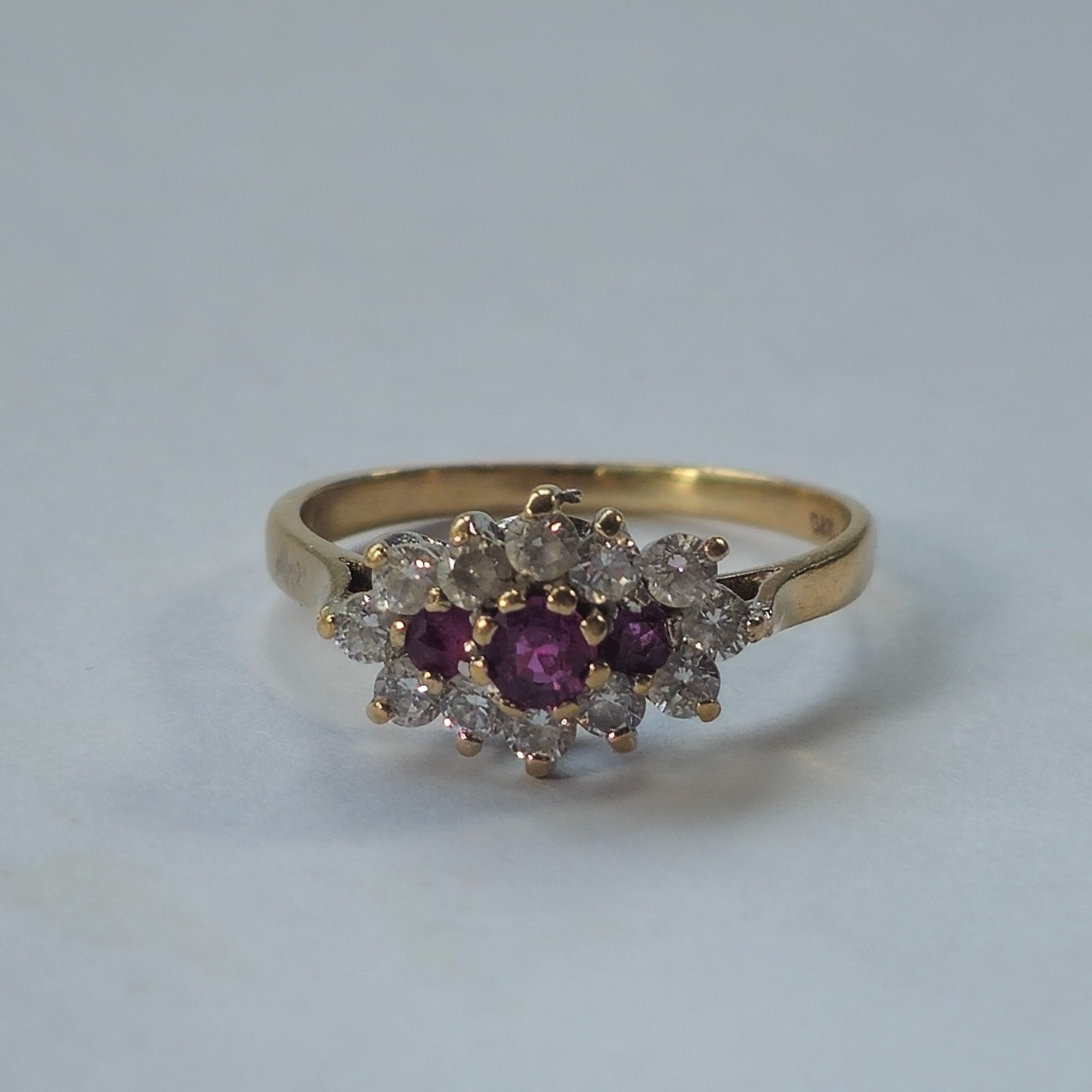 Product photo for 9ct Gold Ruby & *CZ* Boat Cluster Flower Ring Size O1/2