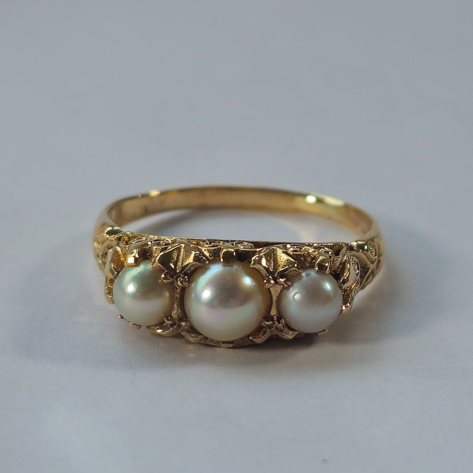 Product photo for 9ct Gold Pearl Trilogy Ring Size T1/2