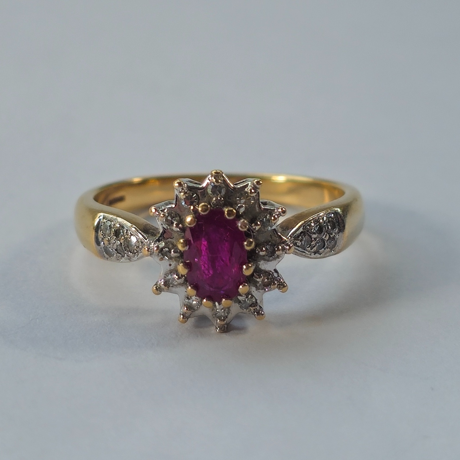 Product photo for 9ct Gold Ruby & Diamond Flower Ring Size O