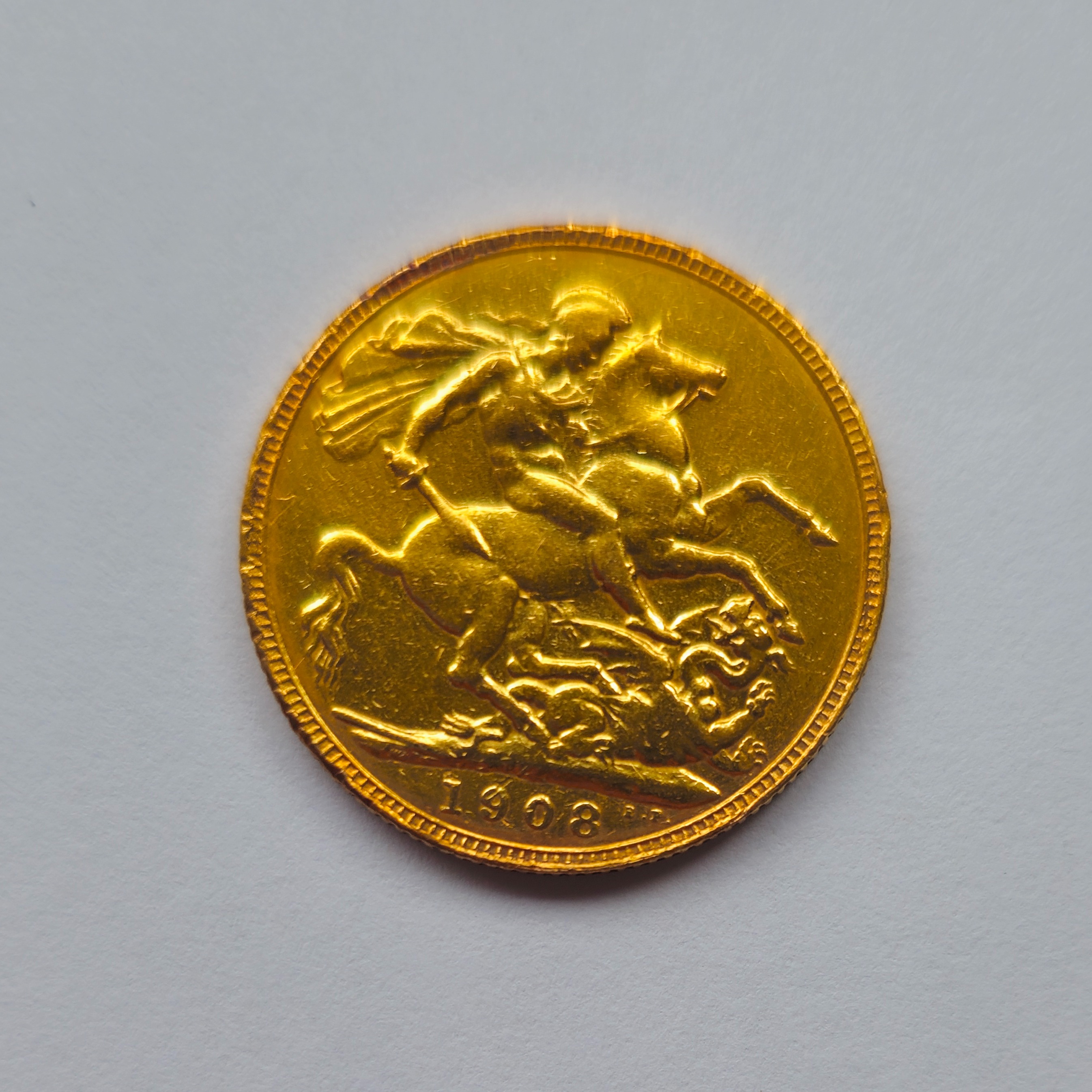 Product photo for 22ct Gold 1908 King Edward VII and St George & The Dragon Full Sovereign