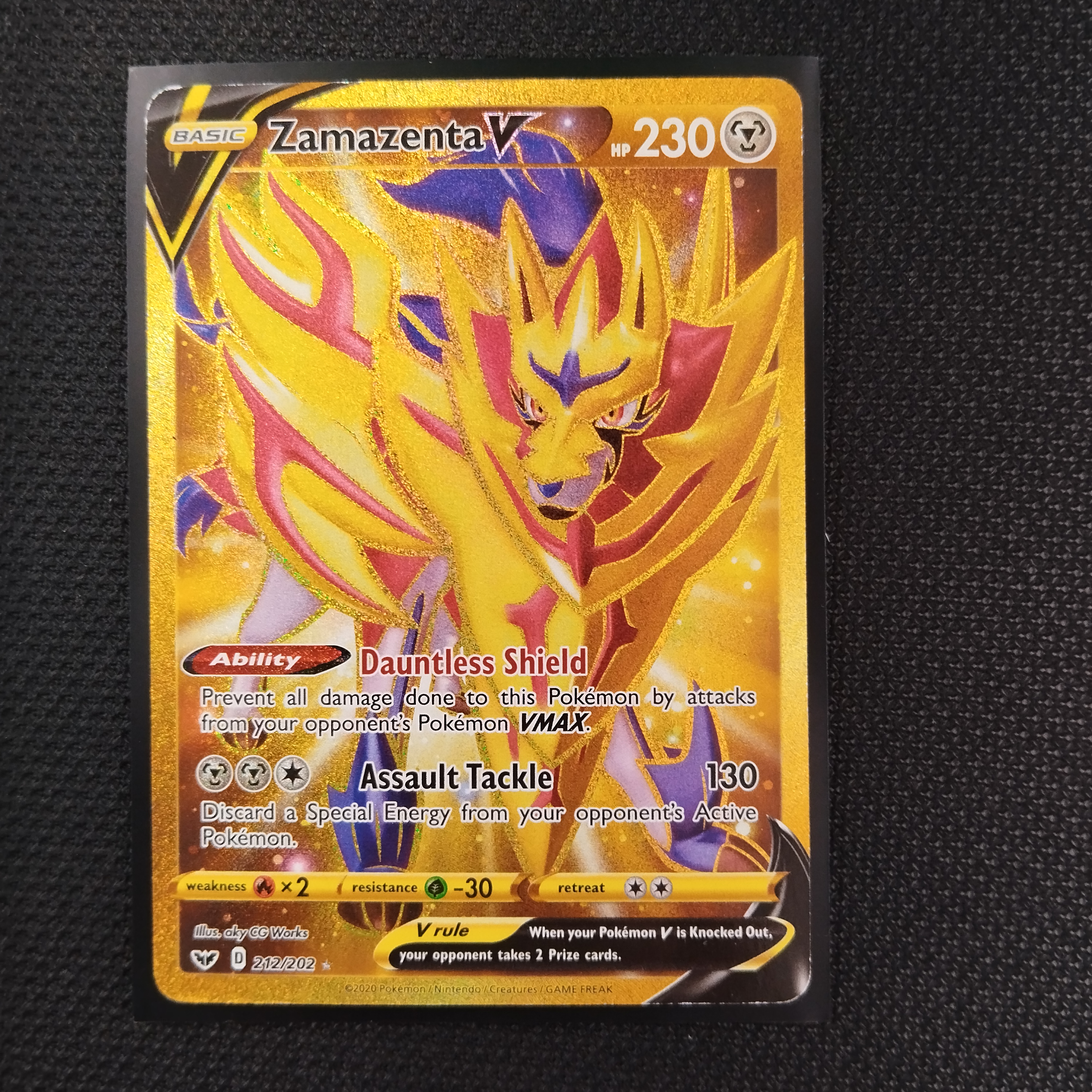 Product photo for Zamazenta V 212/202 – Secret Rare Gold Full-Art Sword & Shield Base Set