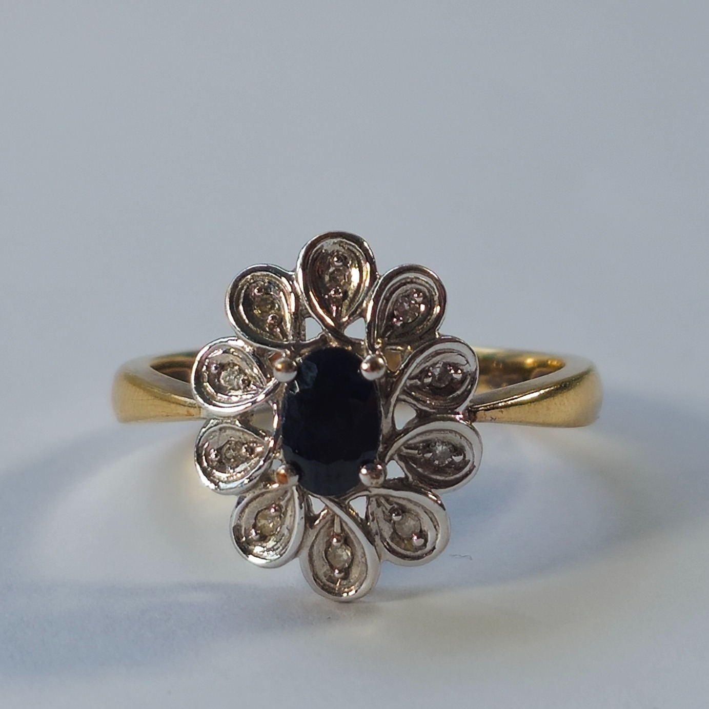 Product photo for 9ct Gold Sapphire & Diamond Flower Ring Size O