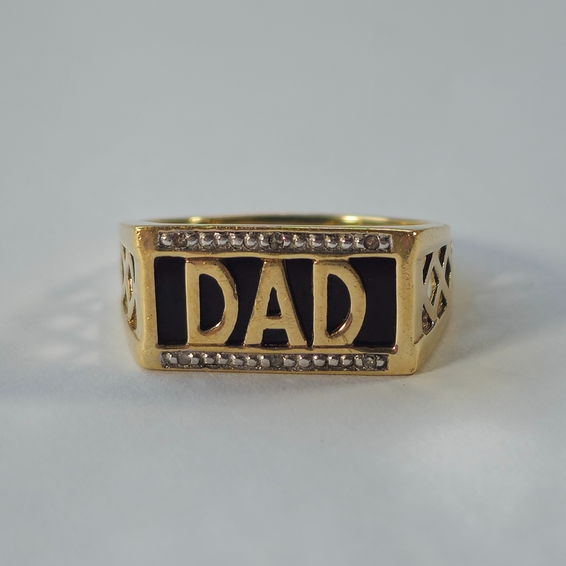 Product photo for 9ct Gold Diamond Black Stone DAD Ring Size R1/2