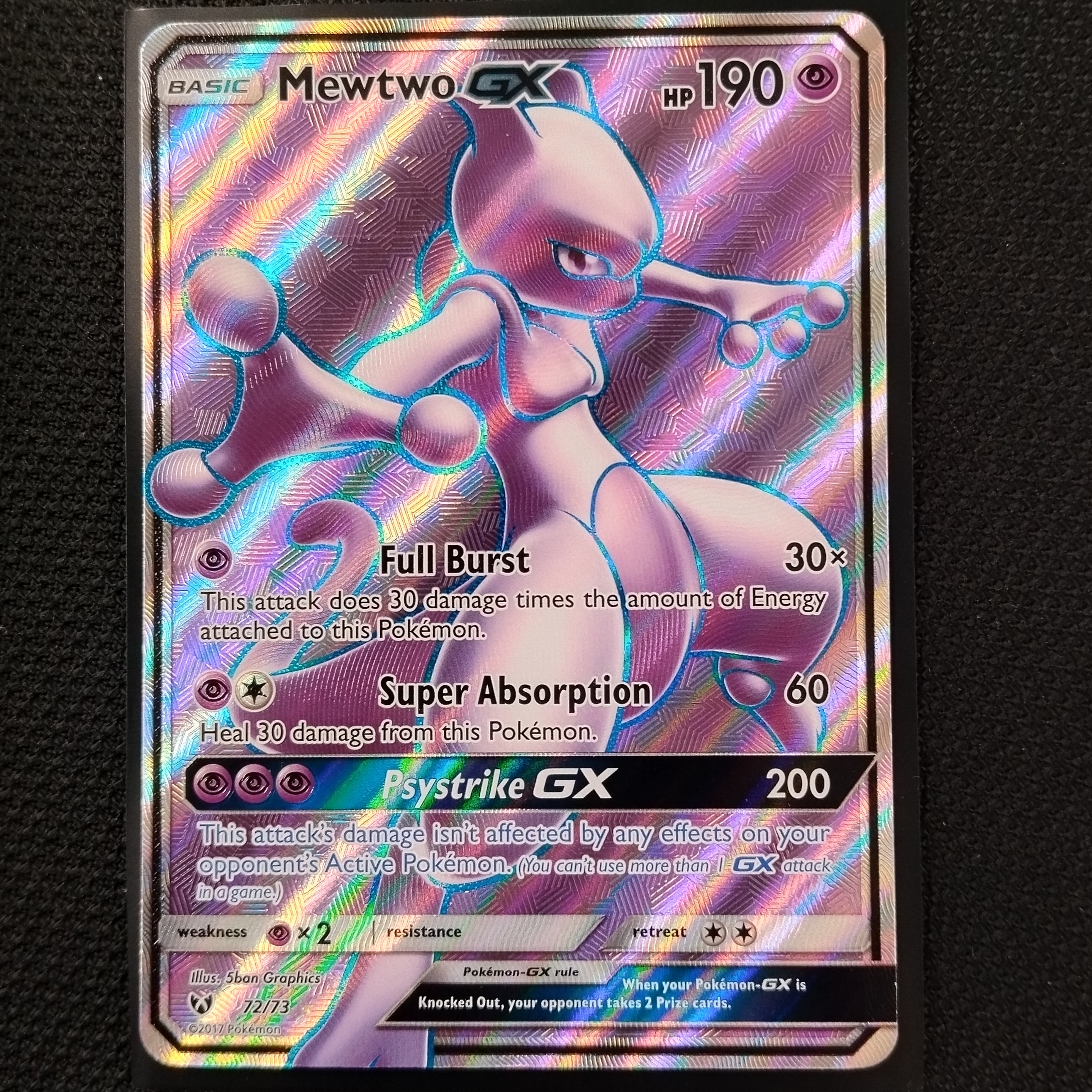 Product photo for Mewtwo-GX 72/73 – Shiny Secret Rare Hidden Fates Pokémon TCG Ultra