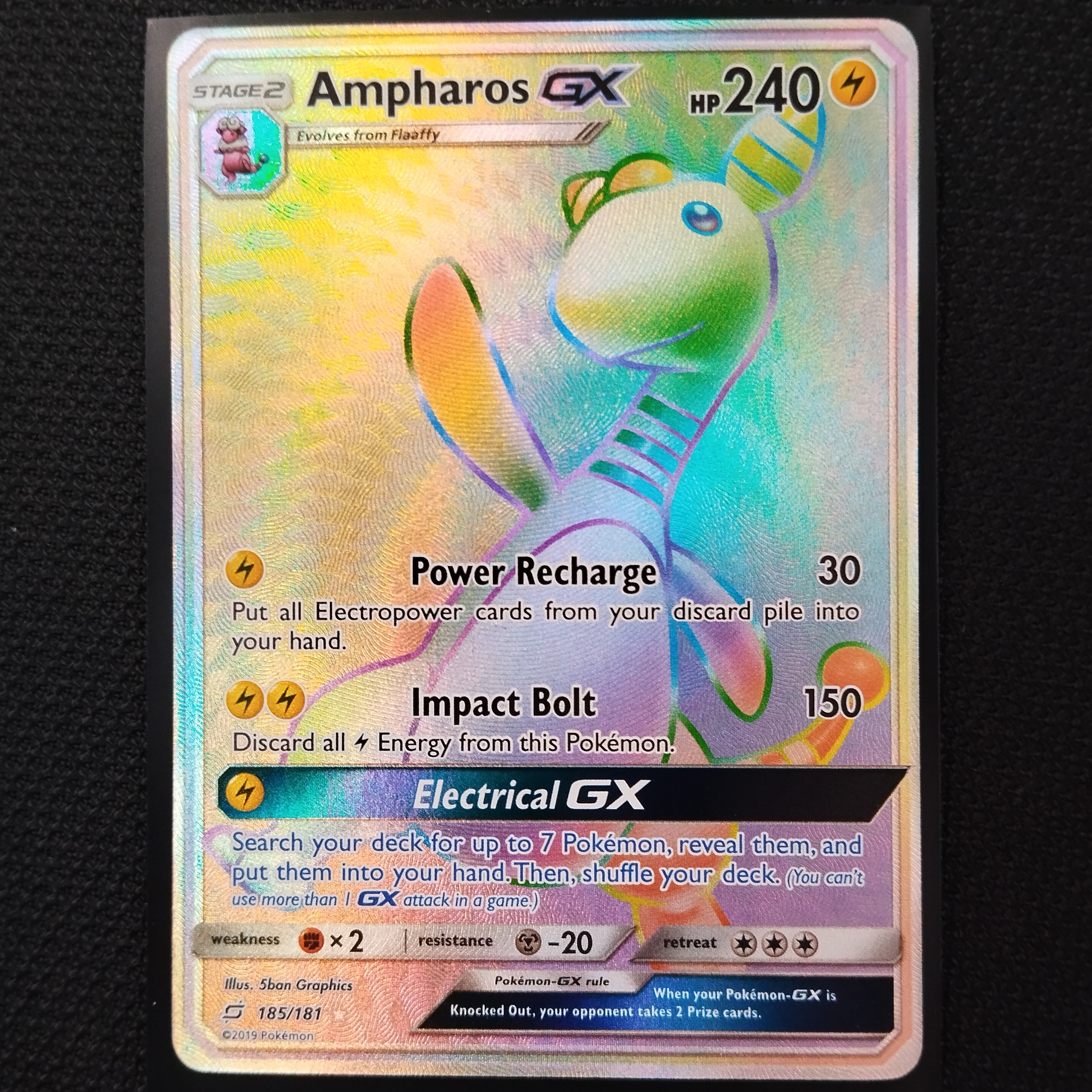 Product photo for Ampharos-GX 185/181 – Secret Rare Full-Art Pokémon TCG
