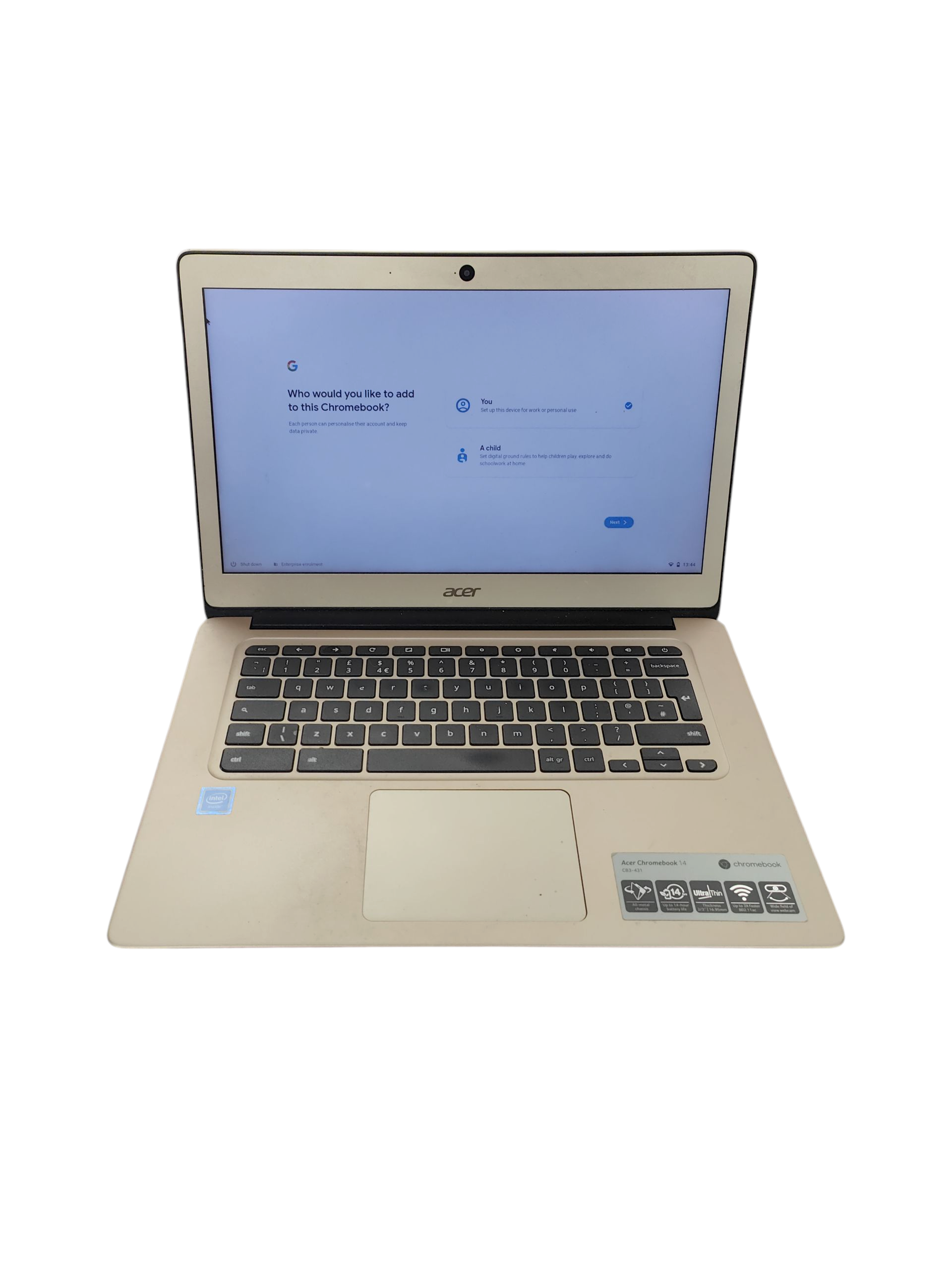Product photo for Acer Chromebook 14 CB3-431, Celeron N3060 @ 1.6, 2GB RAM, 14.0