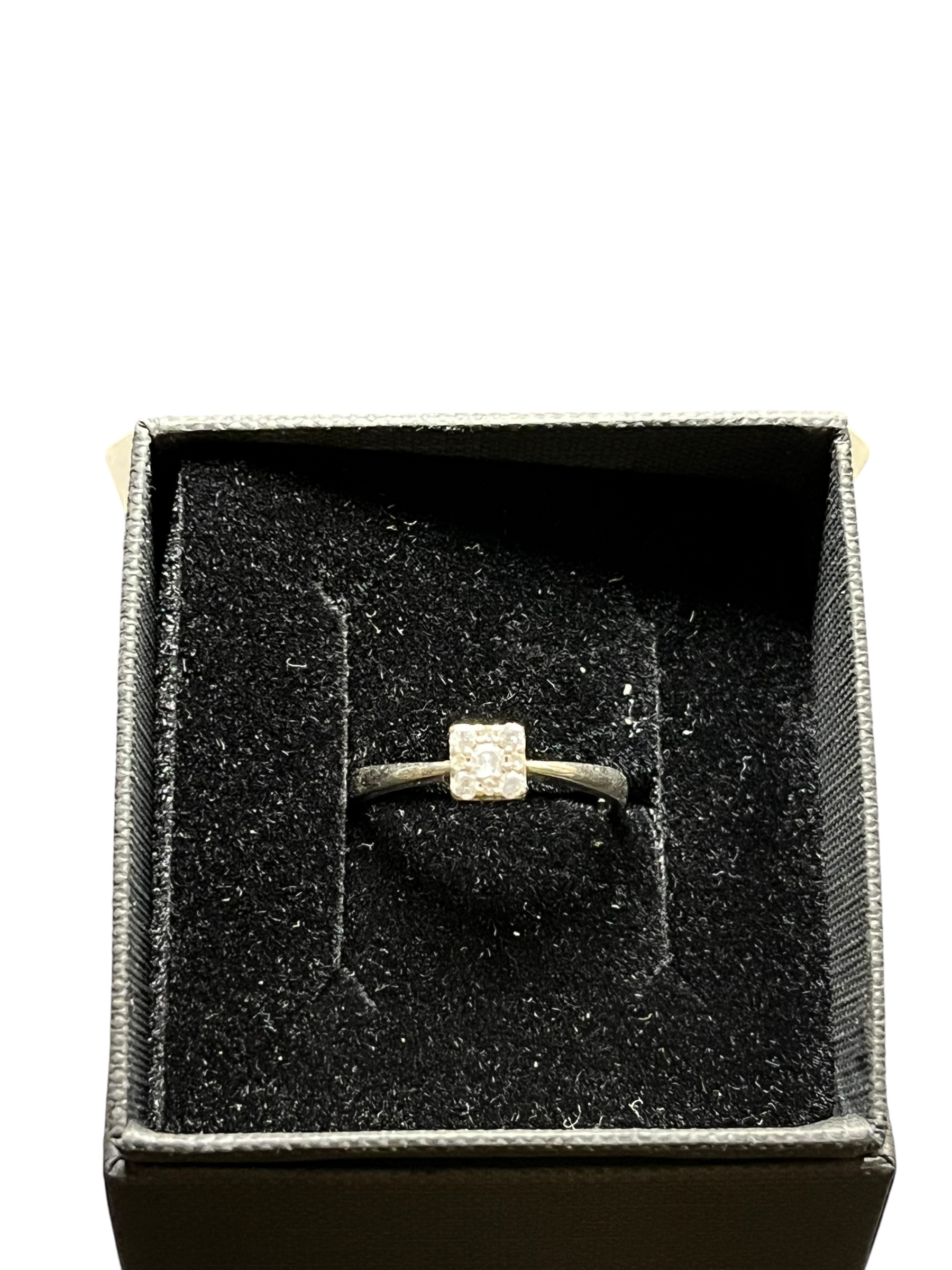 Product photo for 9ct Gold Square Diamond Halo Cluster Ring – Size N Used, Good Condition