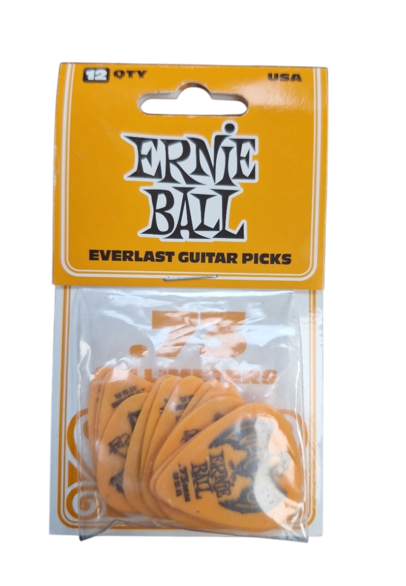 Product photo for EB EVERLAST PICKS 12-PACK ORANGE .73MM