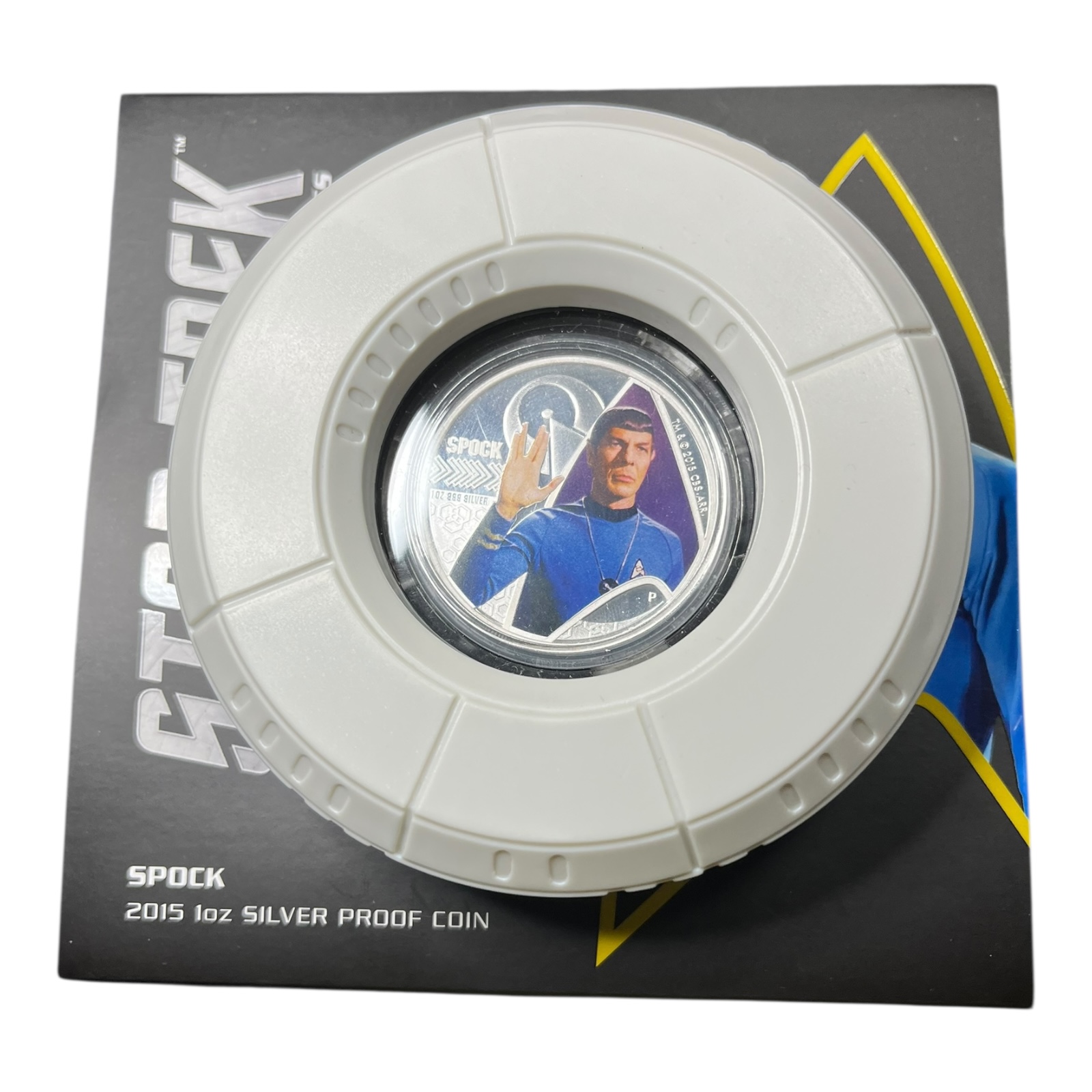 Product photo for 2015 Star Trek Spock 1oz Silver Coin – Boxed Collector’s Item