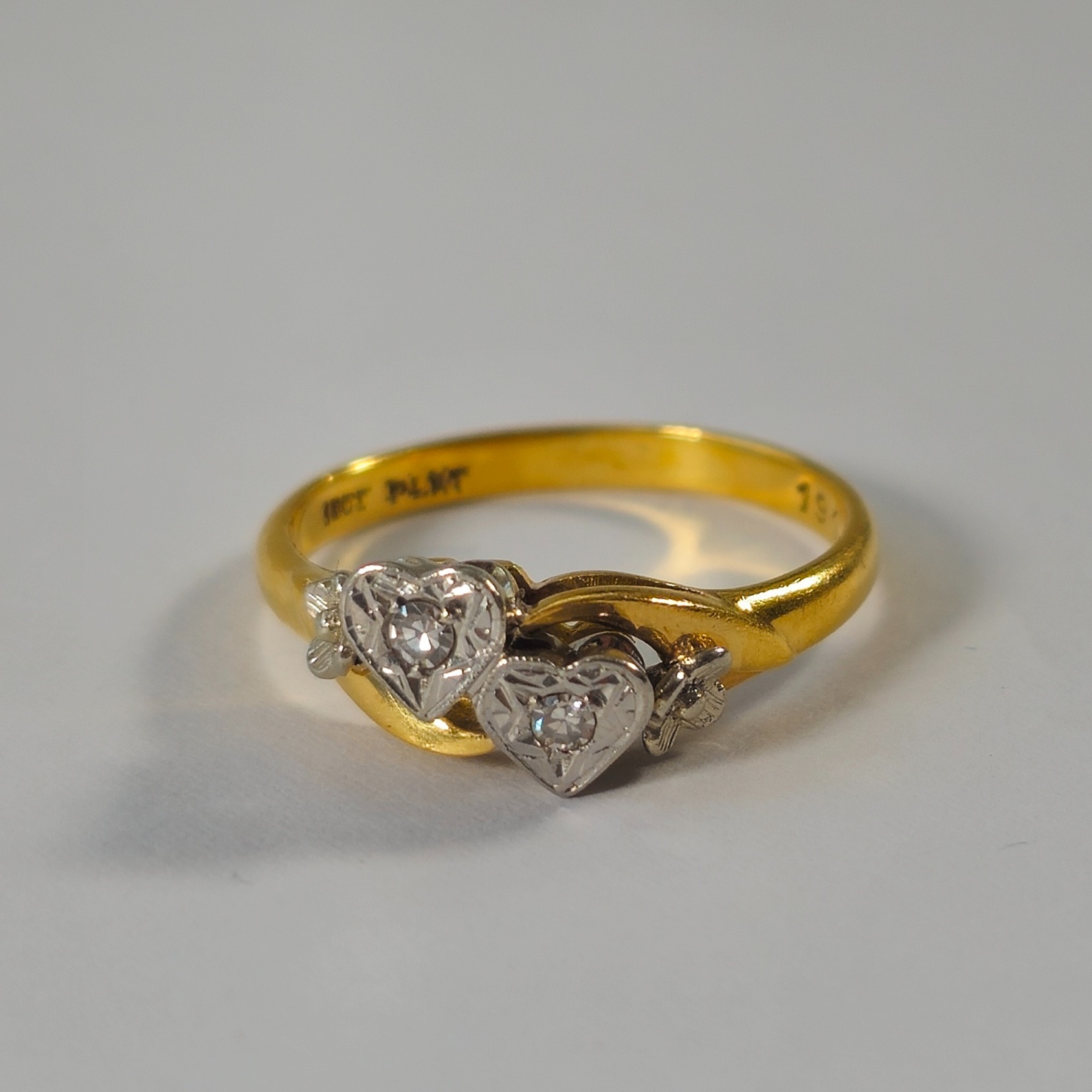 Product photo for 18ct Gold & Platinum Diamond Heart Kissing Style Flower Ring Size N