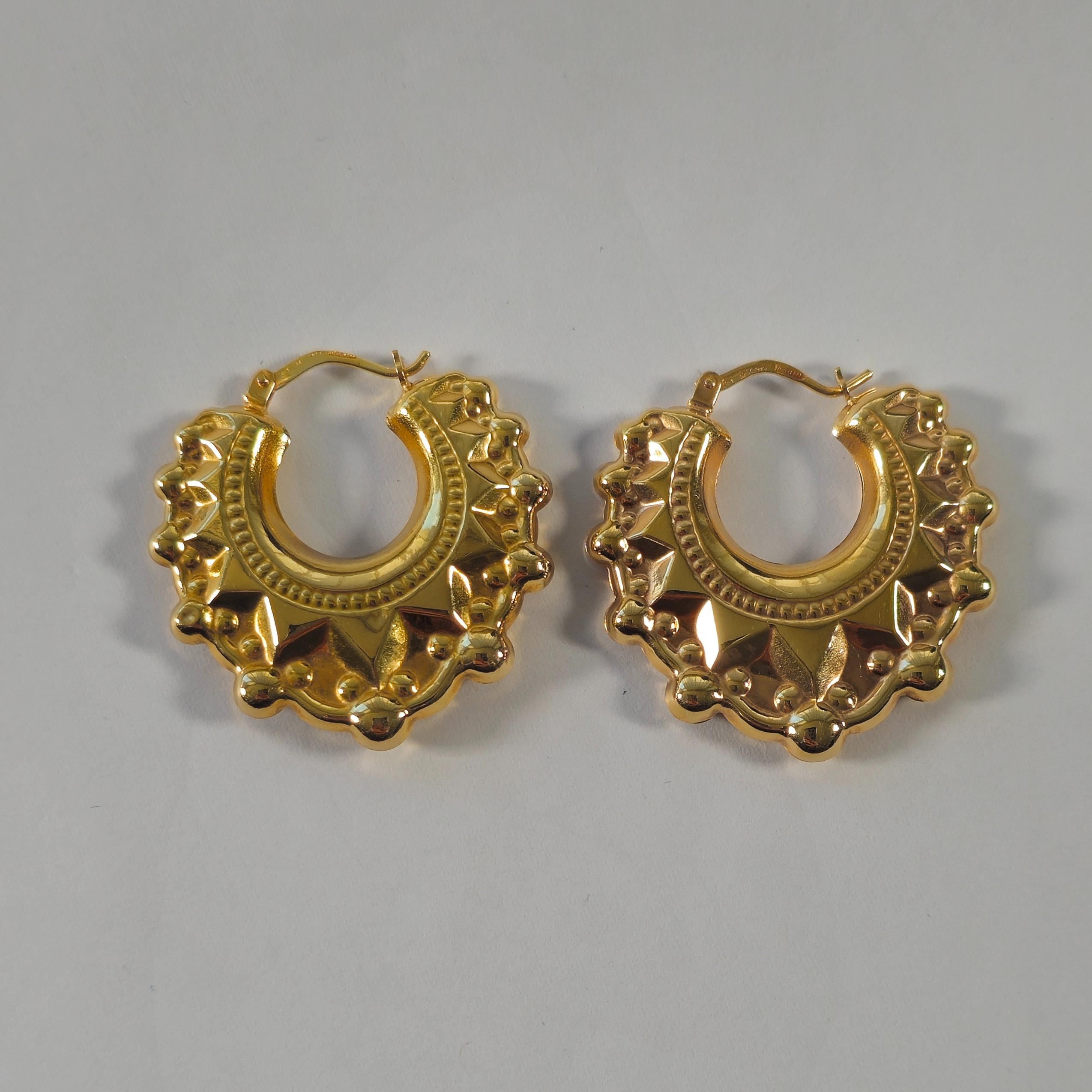 Product photo for 9ct Gold Spiky Gypsy Style Hoop Earrings