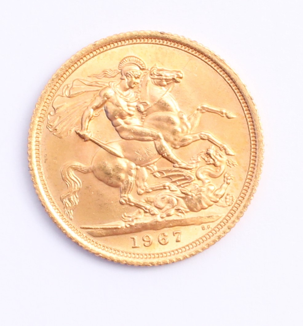 Product photo for 1967 Full Gold Sovereign Coin - Elizabeth II Young Head