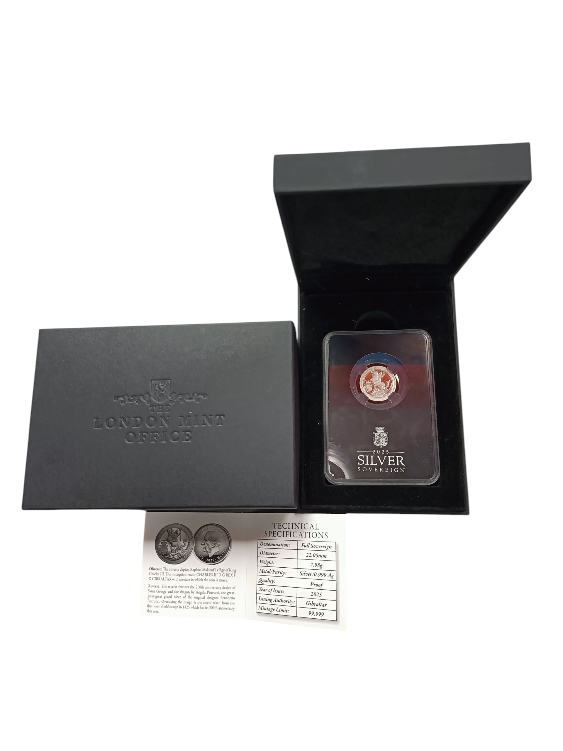 Product photo for 2025 Silver Proof Sovereign Charles 3rd Gibraltar