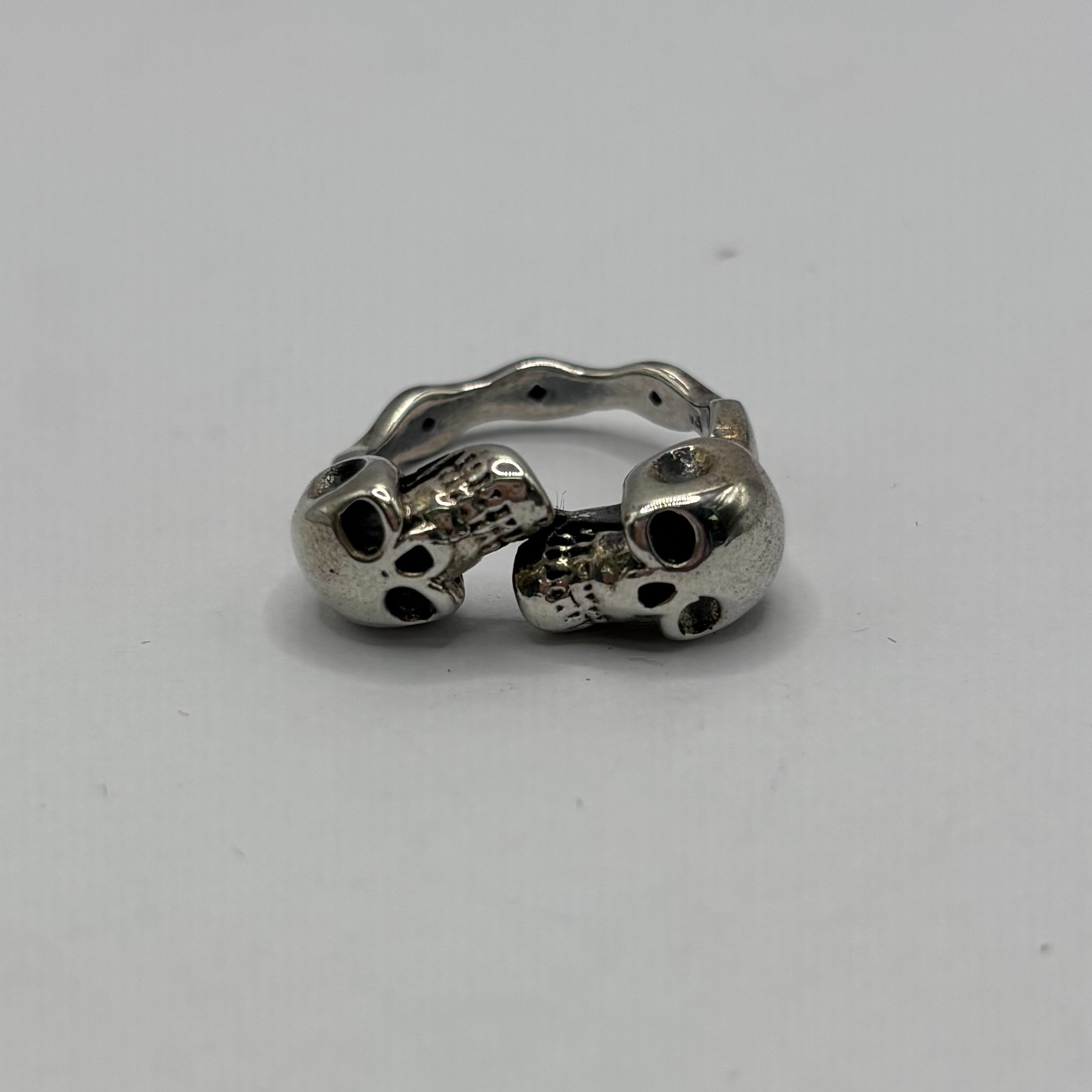 Product photo for Brand New 9.98g 925 Silver 2 Skull Ring